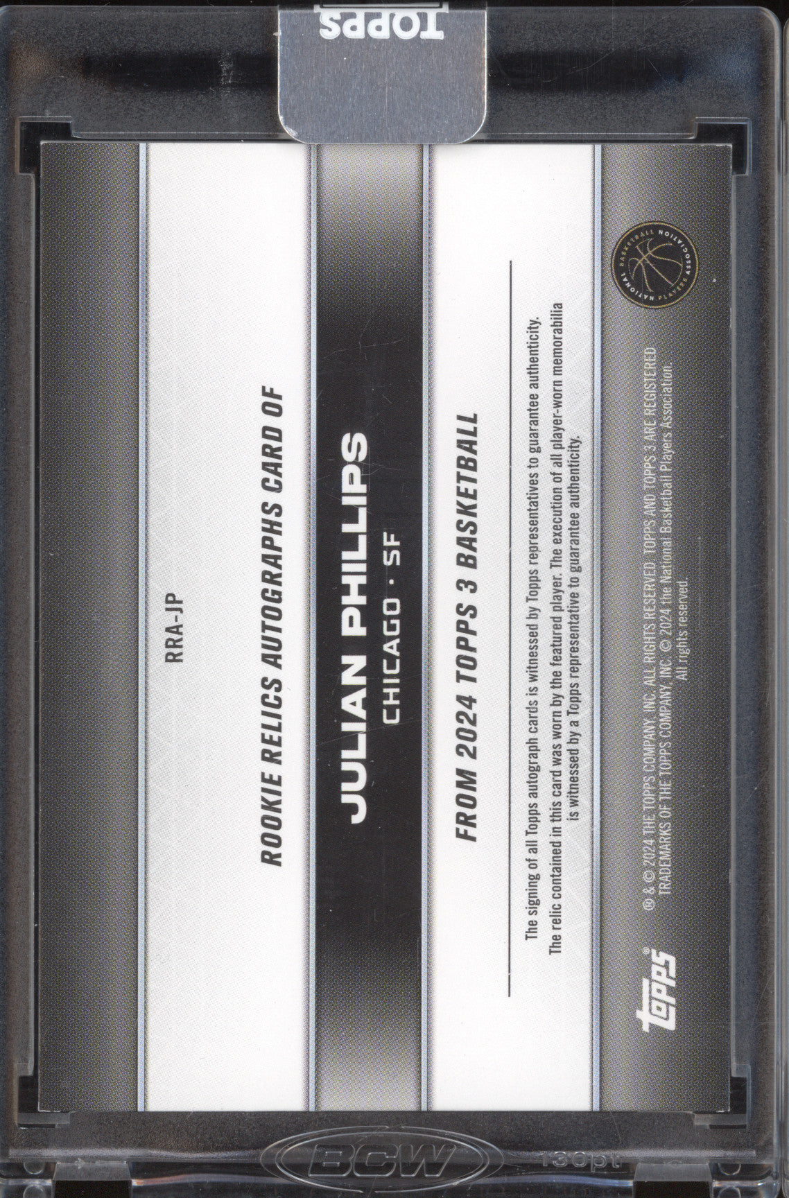 Julian Phillips 2023-24 Topps 3 RRA-JP Rookie Relics Auto Prime Gold RC 10/10