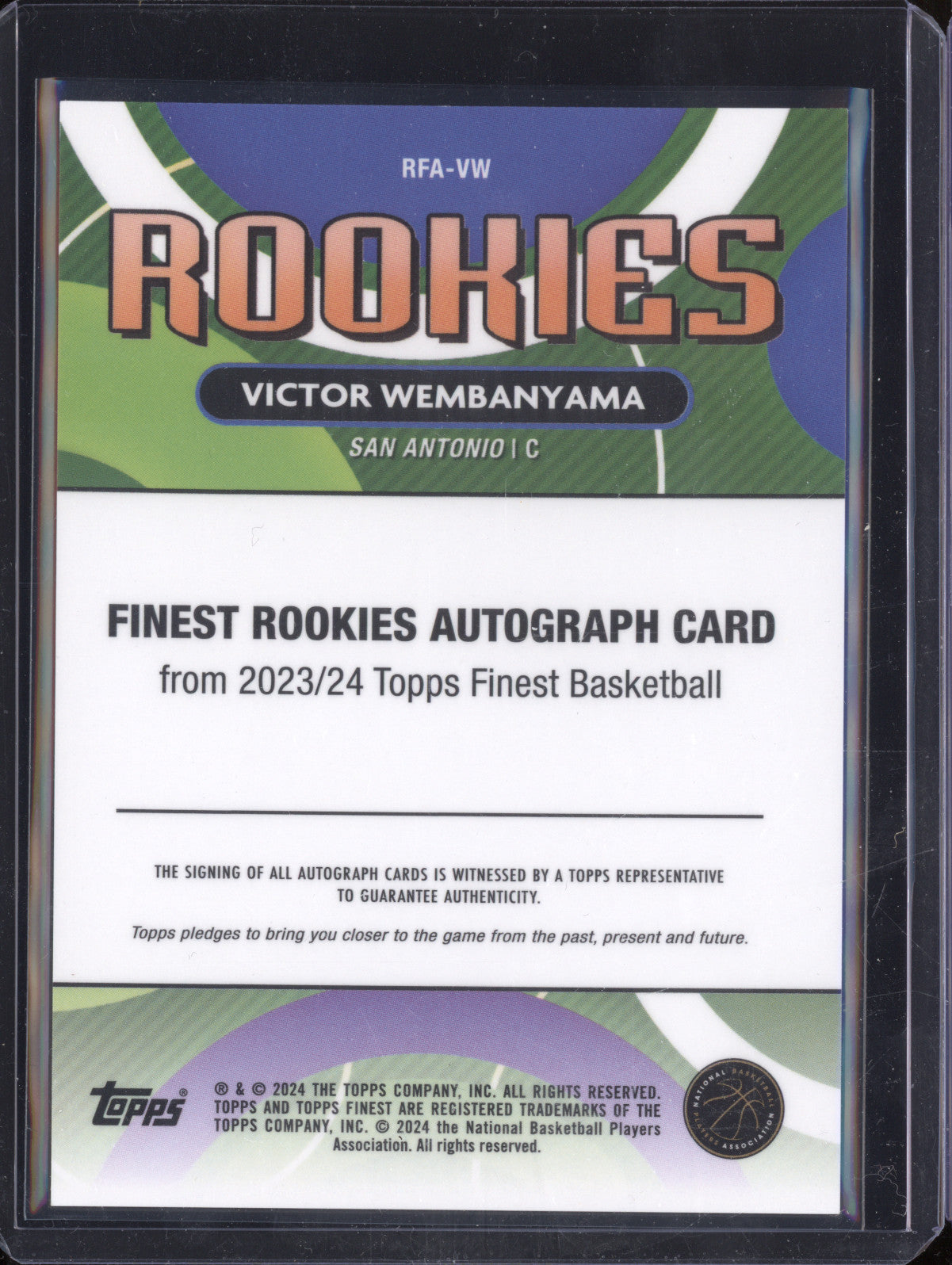 Victor Wembanyama 2023-24 Topps Finest RFA-VW Rookie Finest Auto RC