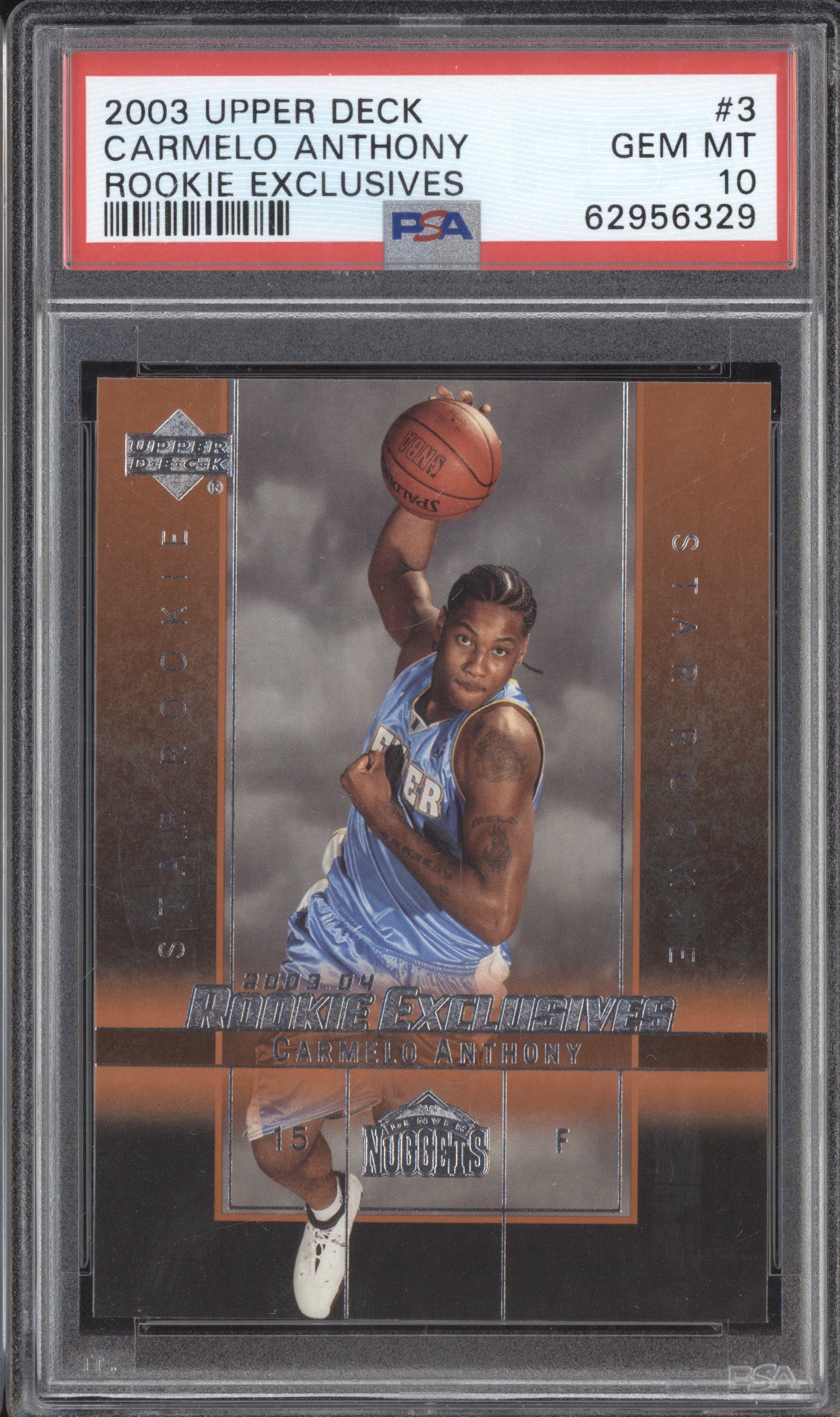 Carmelo Anthony 2003-04 Upper Deck 3 Rookie Exclusives RC PSA 10