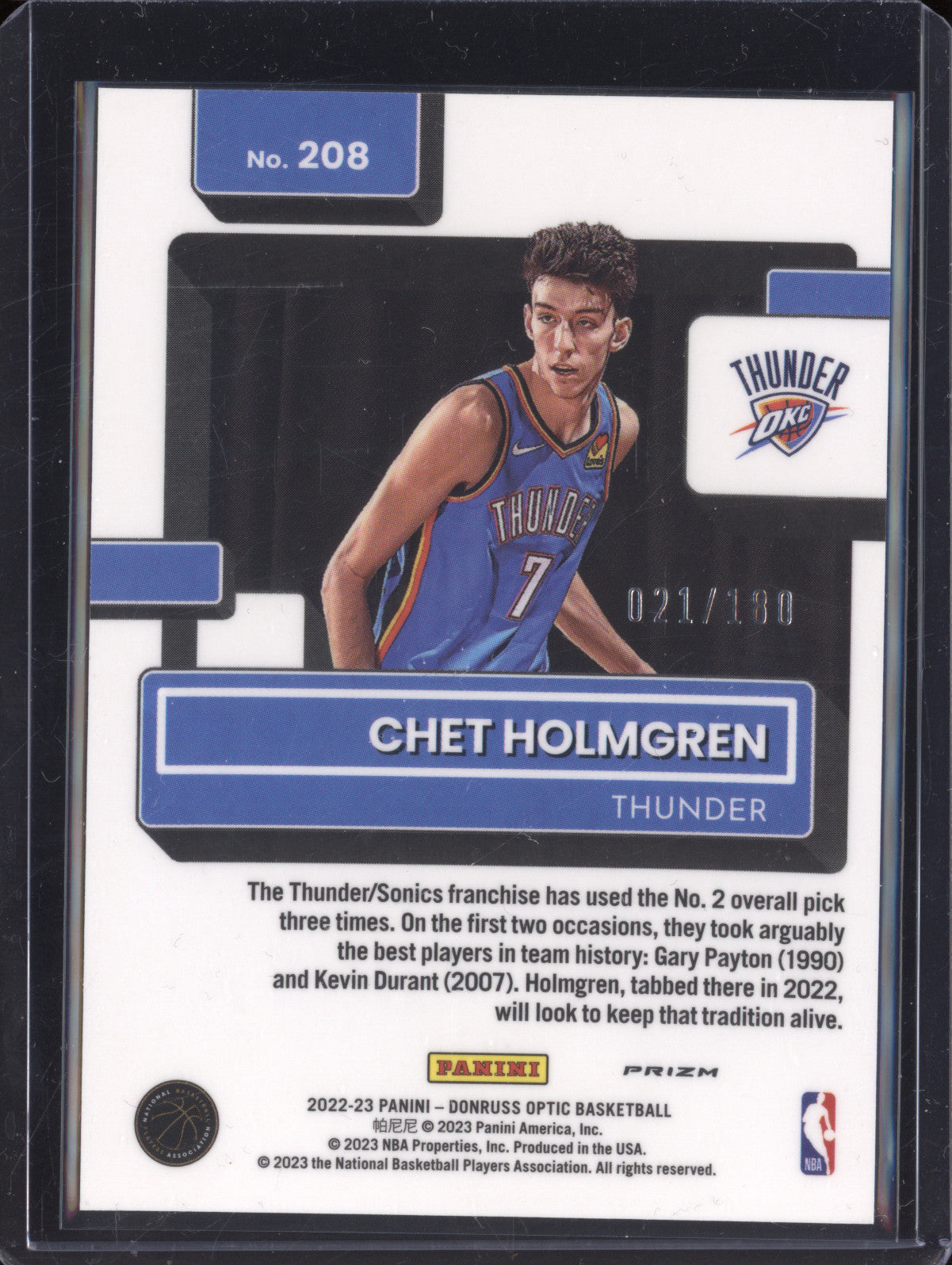 Chet Holmgren 2022-23 Panini Donruss Optic 208 Blue Speckle RC 21/180
