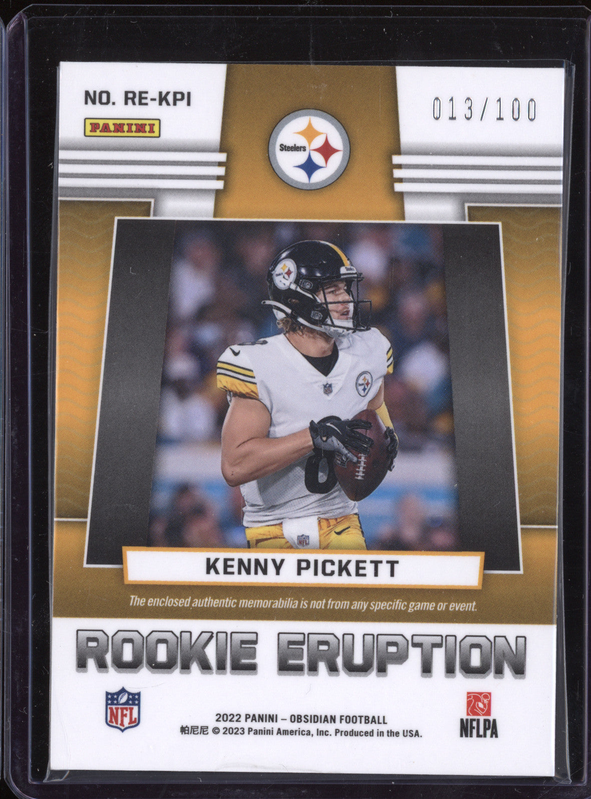 Kenny Pickett 2022 Panini Obsidian RE-KPI Rookie Eruption Jersey RC 13/100