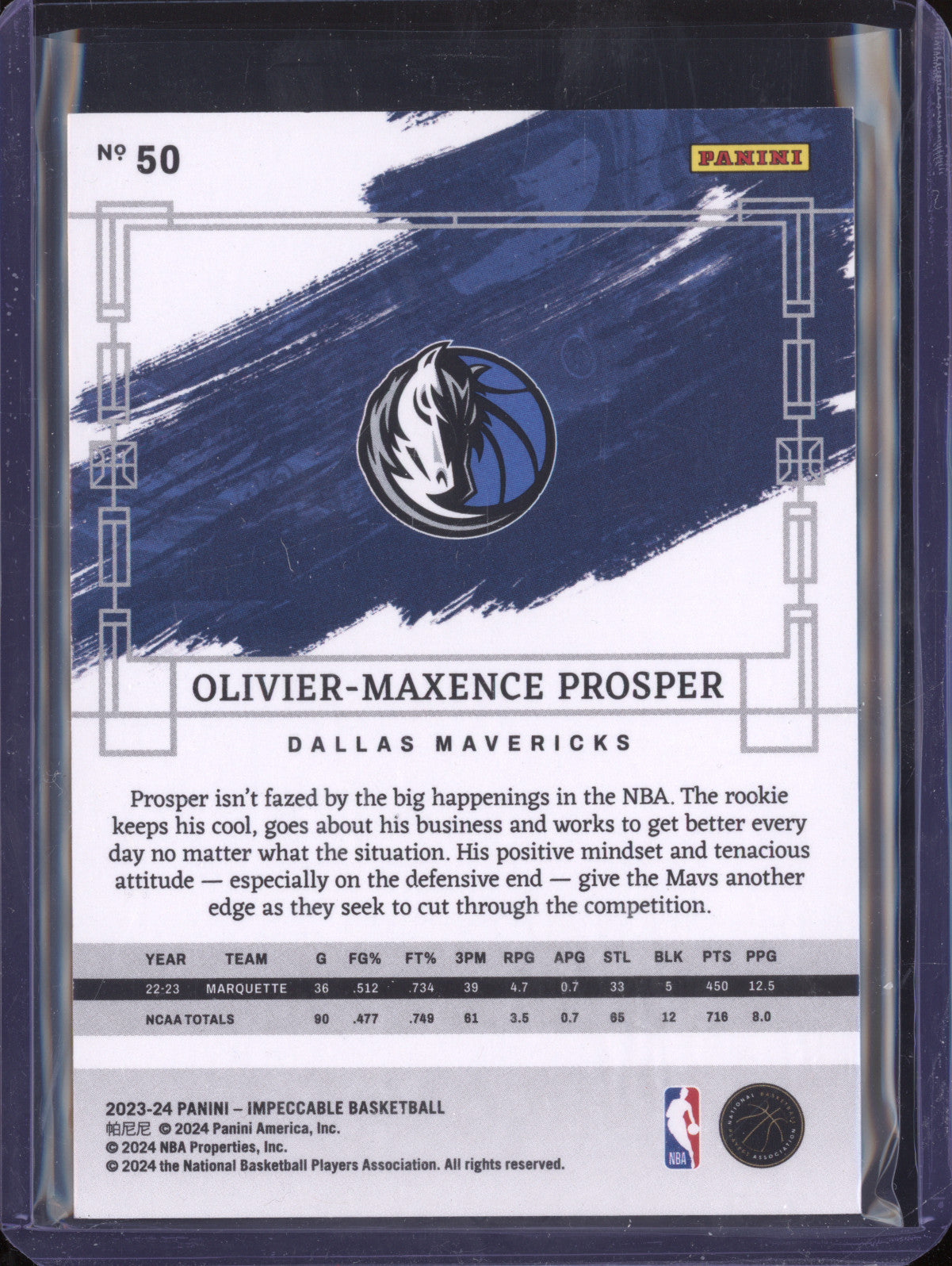 Olivier-Maxence Prosper 2023-24 Panini Impeccable 50 RC 2/99