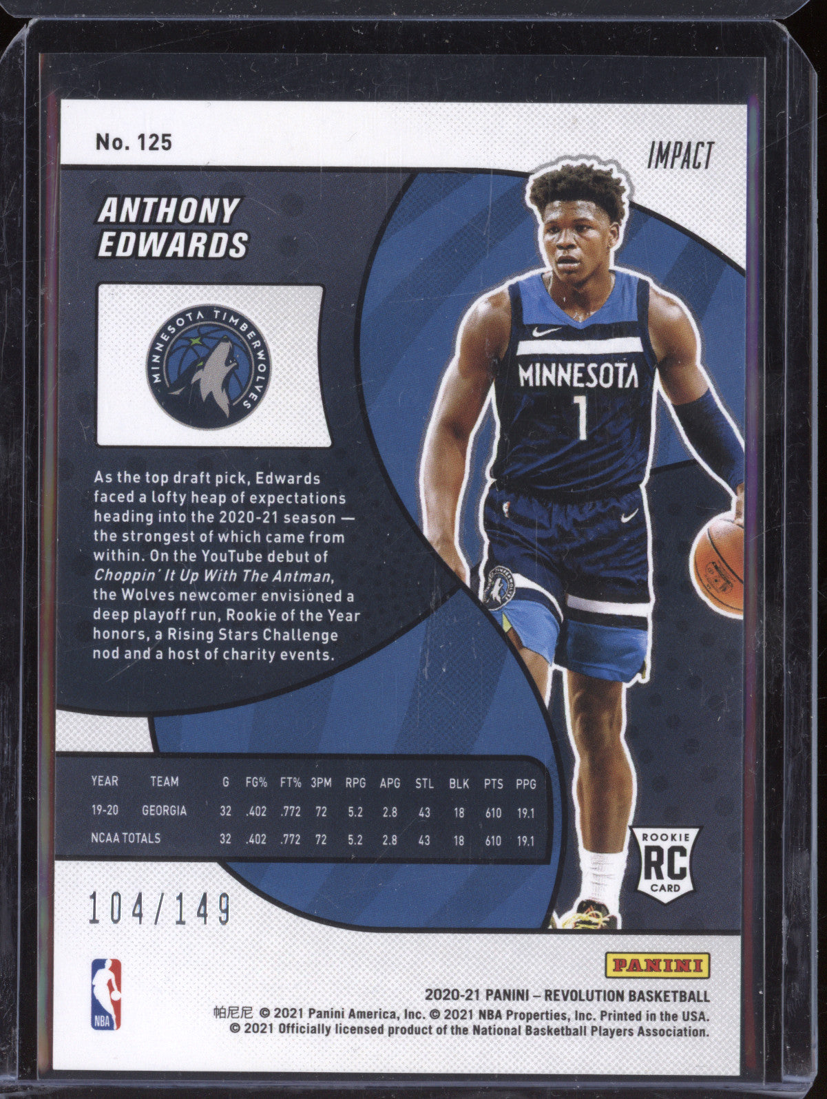 Anthony Edwards 2020-21 Panini Revolution 125 Impact RC 104/125