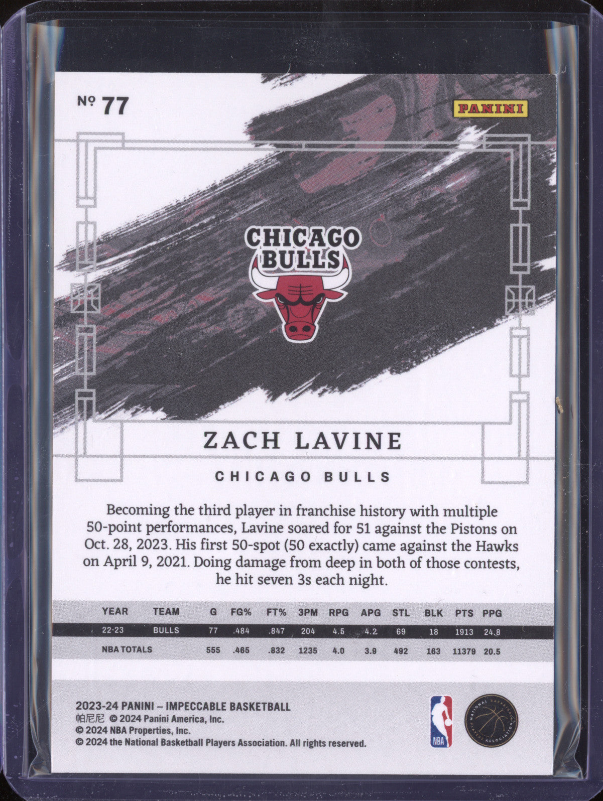 Zach Lavine 2023-24 Panini Impeccable 77 Green 25/35