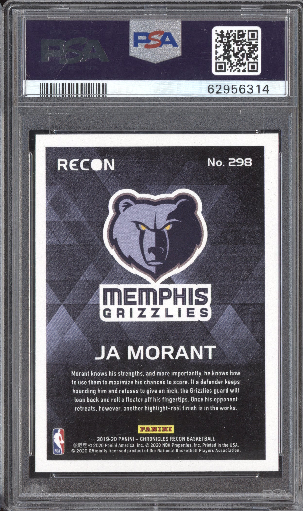 Ja Morant 2019-20 Panini Chronicles 298 Recon Bronze RC PSA 10