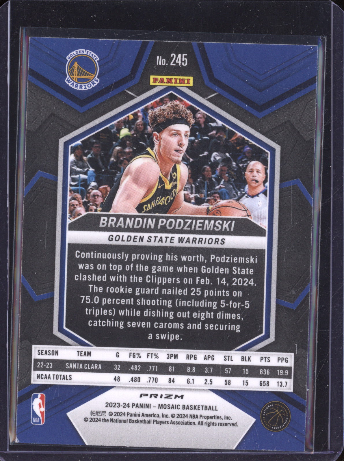 Brandin Podziemski 2023-24 Panini Mosaic 245 Fast Break Mosaic Silver RC