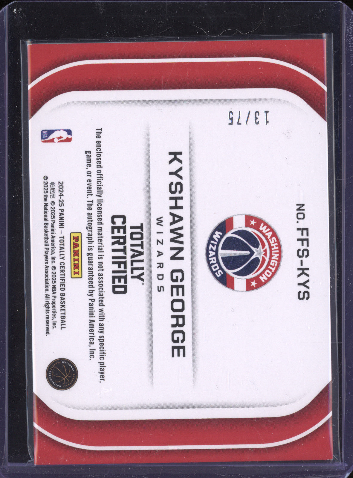 Kyshawn George 2024-25 Totally Certified FFS-KYS Freshman Fabric Auto Red /75