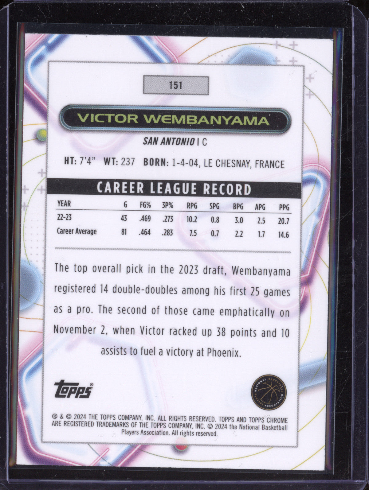 Victor Wembanyama 2023-24 Topps Cosmic Chrome 151 RC