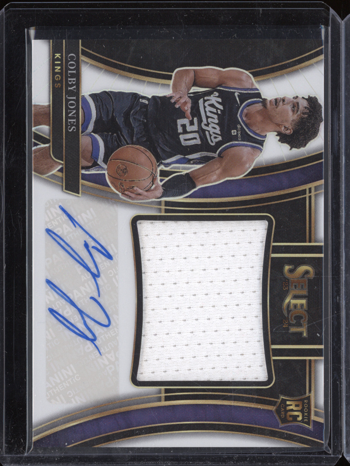 Colby Jones 2023-24 Panini Select JS-CBY Jumbo Rookie Auto Swatches White 36/49