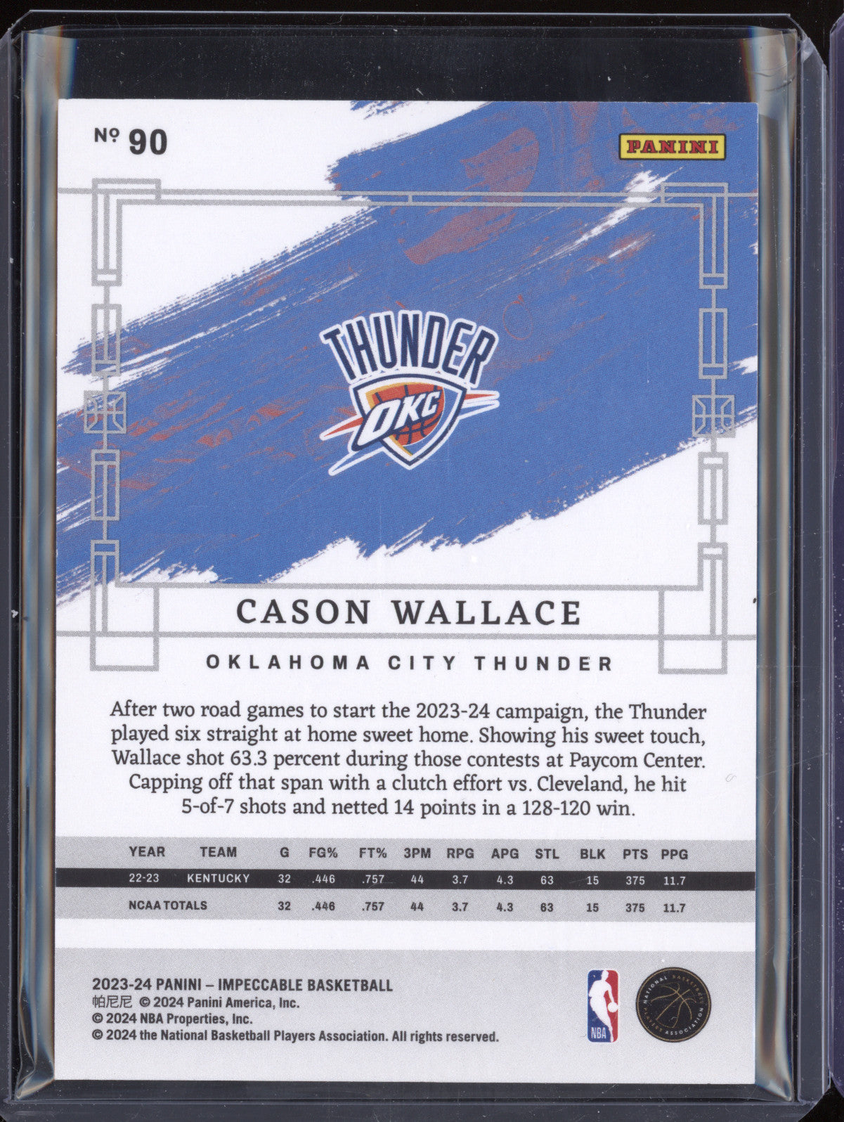 Cason Wallace 2023-24 Panini Impeccable 90 Silver RC 75/75