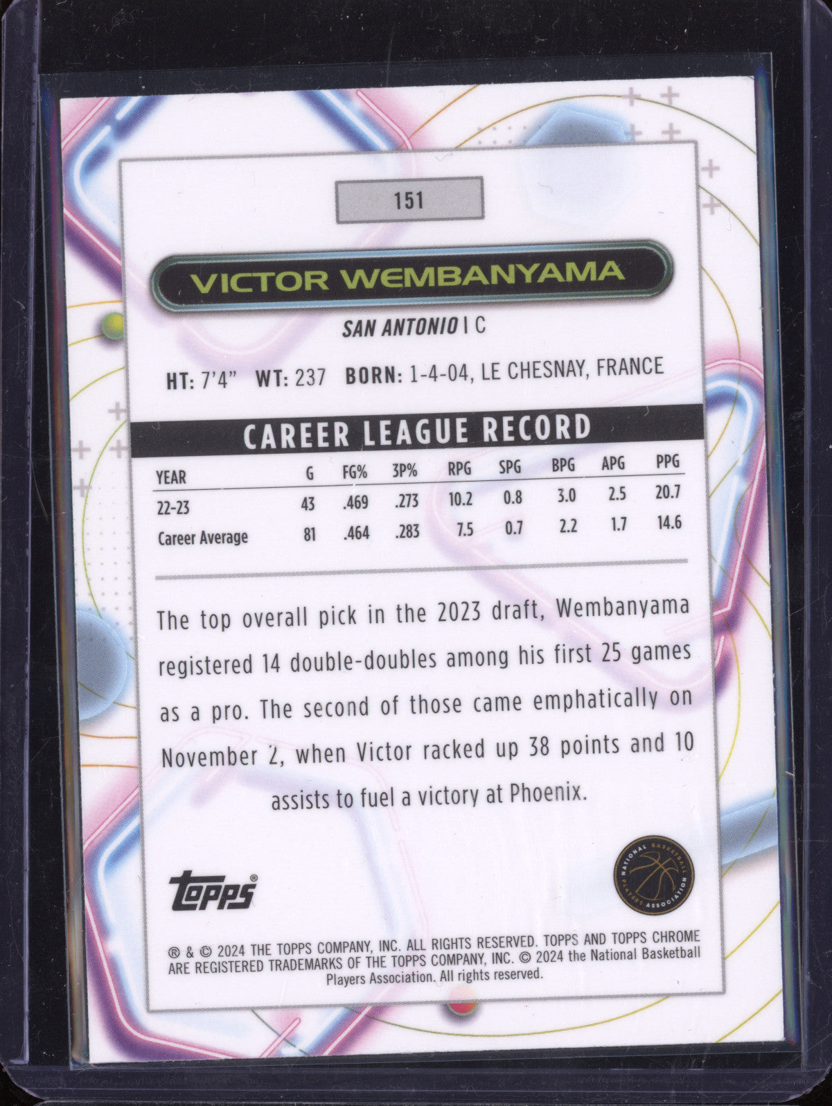 Victor Wembanyama 2023-24 Topps Cosmic Chrome 151 RC