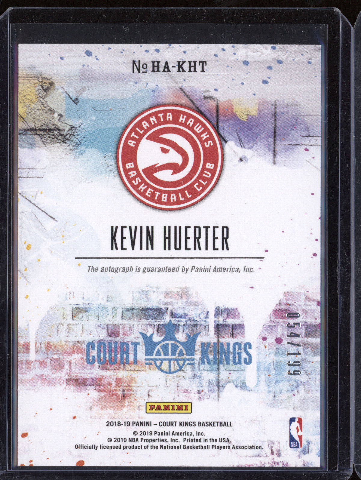 Kevin Huerter 2018-19 Panini Court Kings HA-KHT Heir Apparent Auto RC 54/199