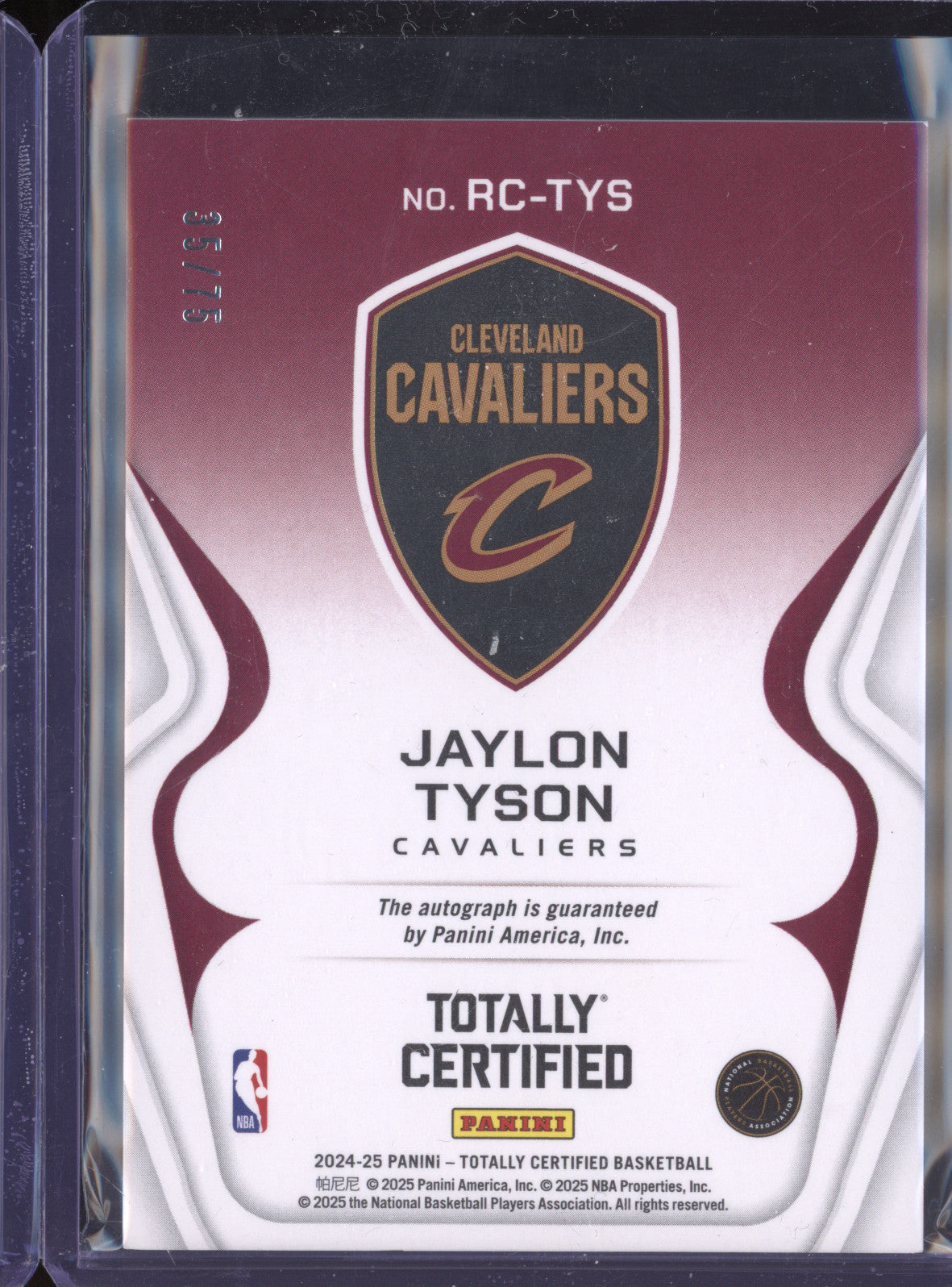 Jaylon Tyson 2024-25 Totally Certified RC-TYS Rookie Roll Call Auto Red /75