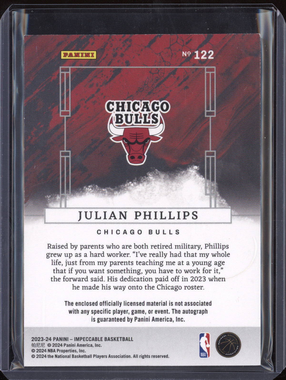 Julian Phillips 2023-24 Panini Impeccable 122 Rookie Jersey Auto Int RC 49/88