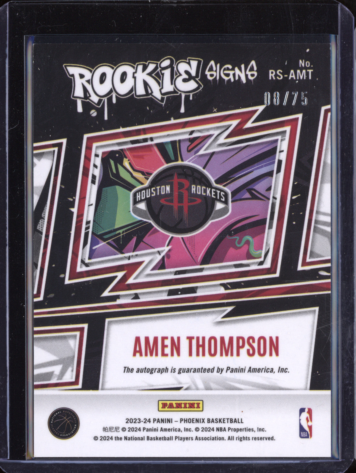 Amen Thompson 2023-24 Panini Phoenix RS-AMT Rookie Signs Auto Purple RC 8/75