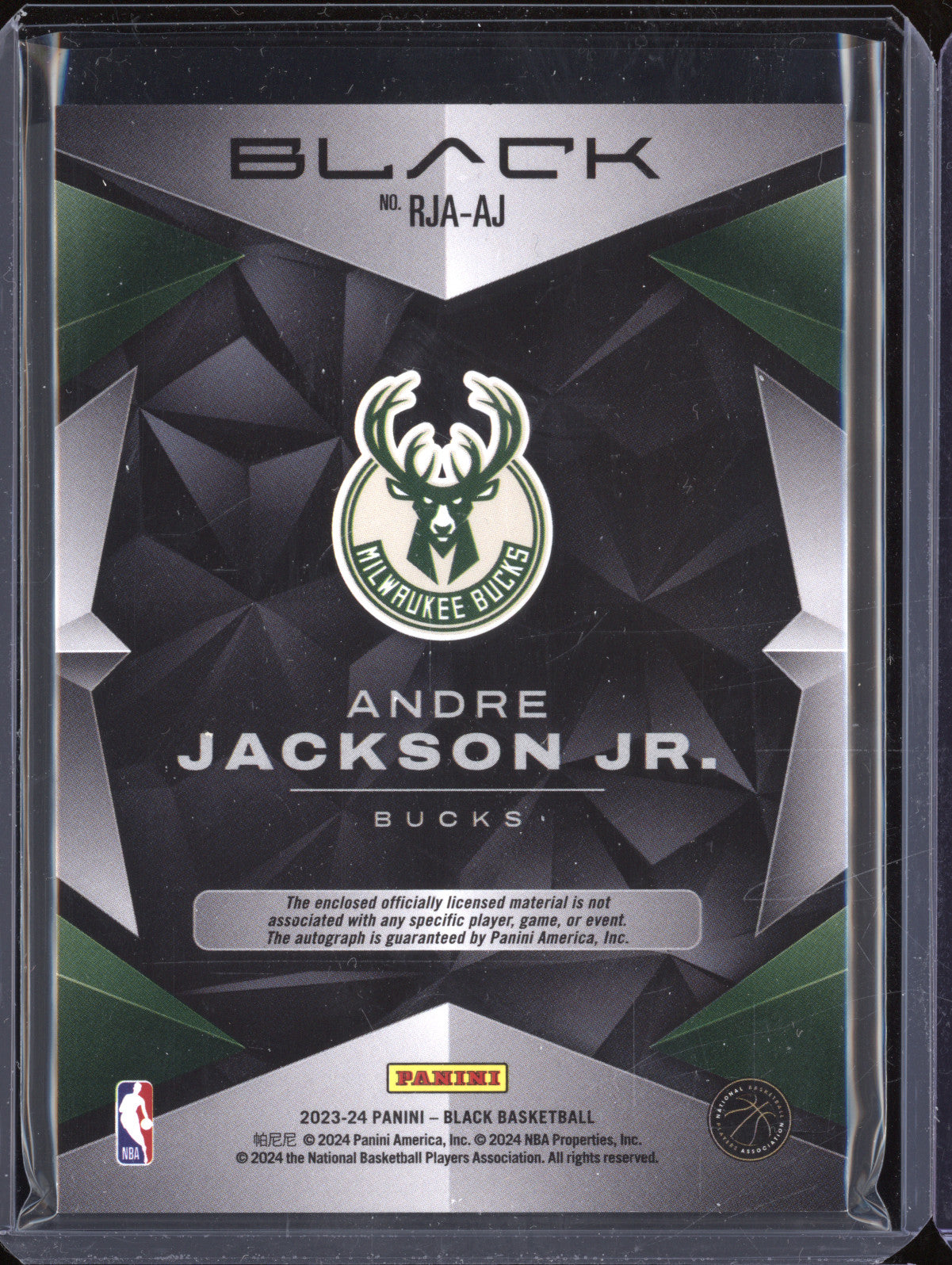 Andre Jackson Jr 2023-24 Panini Black RJA-AJ Rookie Jersey Auto Holo Gold RC 3/5
