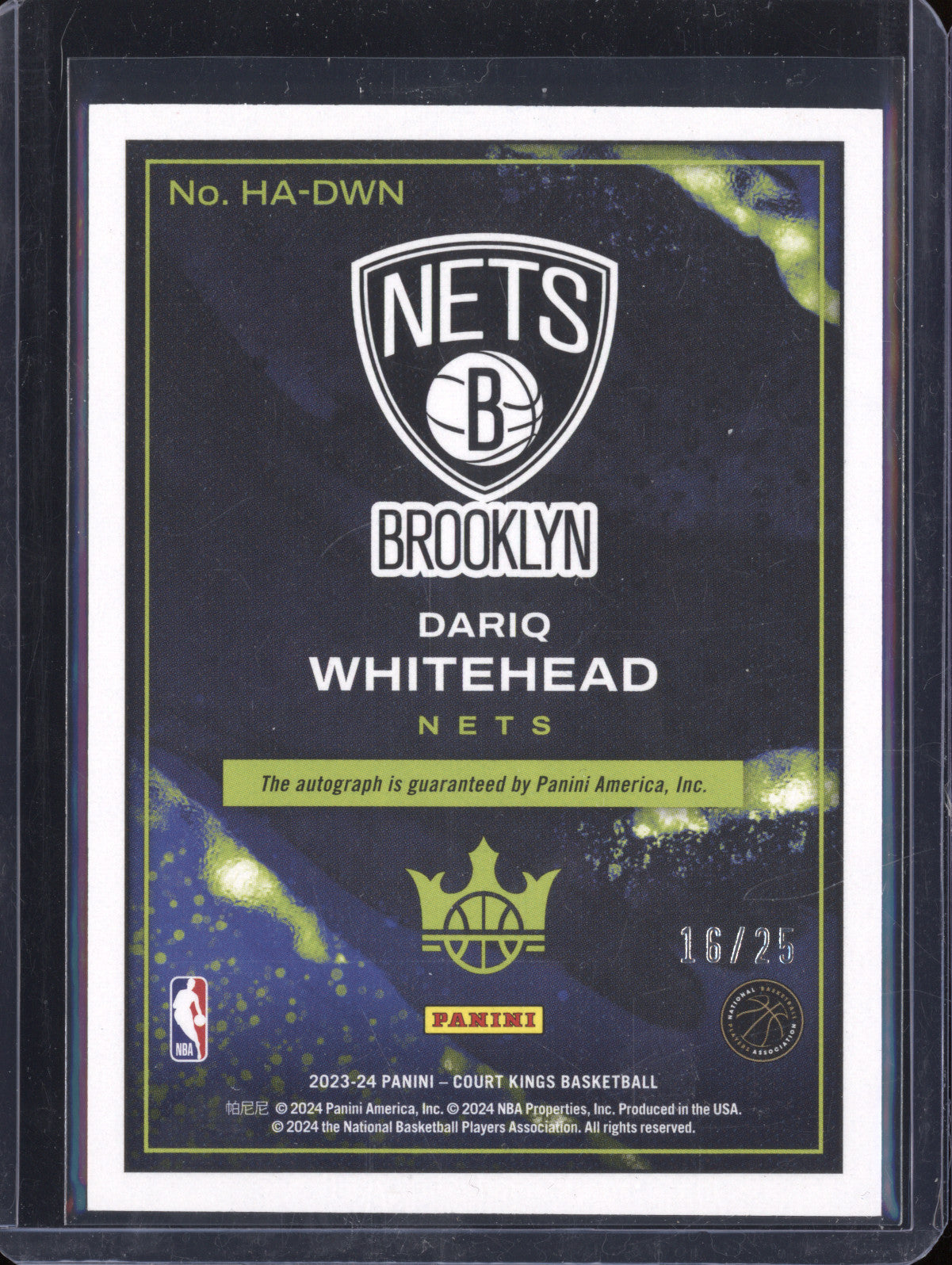 Dariq Whitehead 2023-24 Panini Court Kings Heir Apparent Auto Sapphire RC 16/25