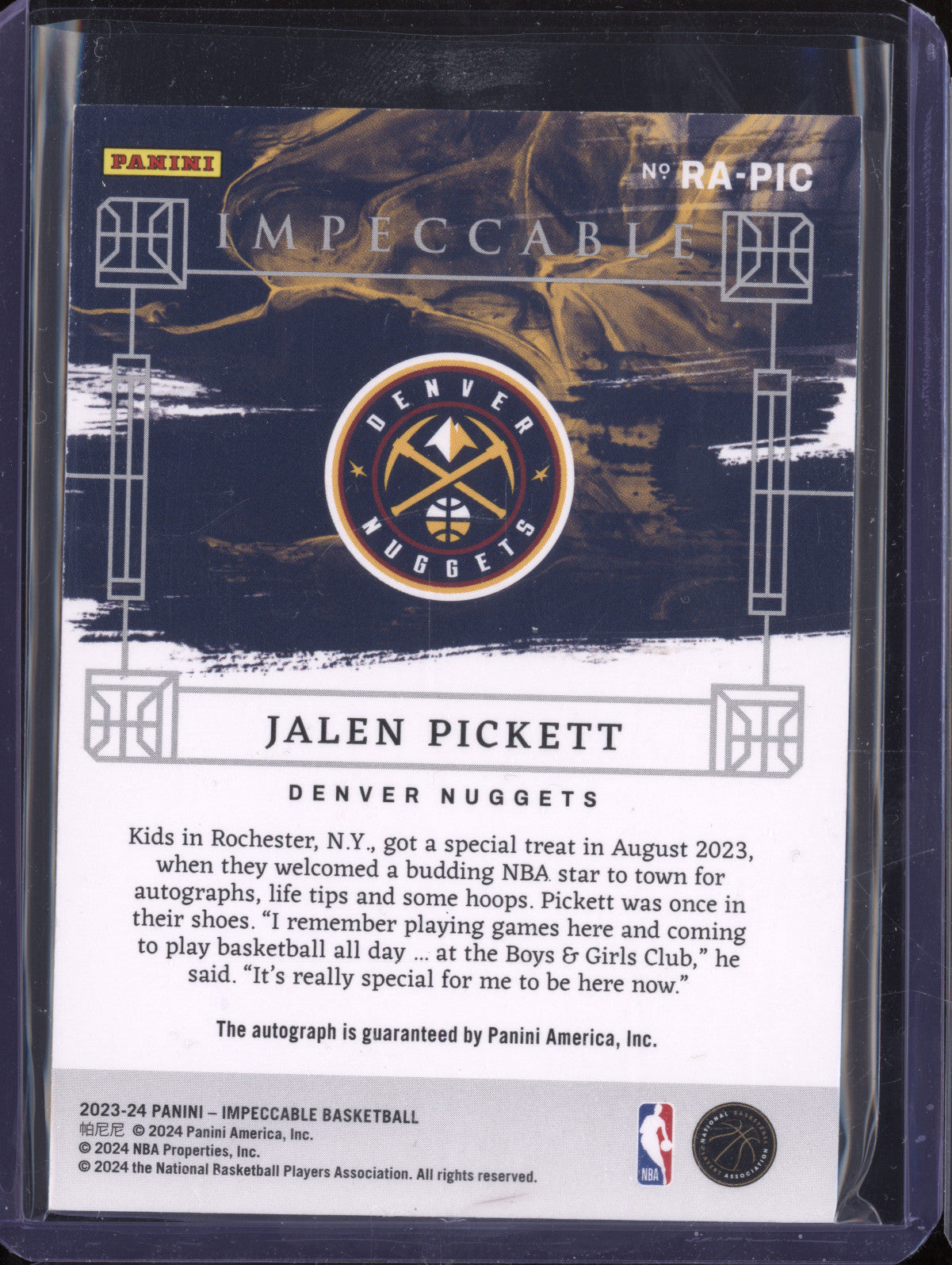 Jalen Pickett 2023-24 Panini Impeccable RA-PIC Rookie Auto International RC /88