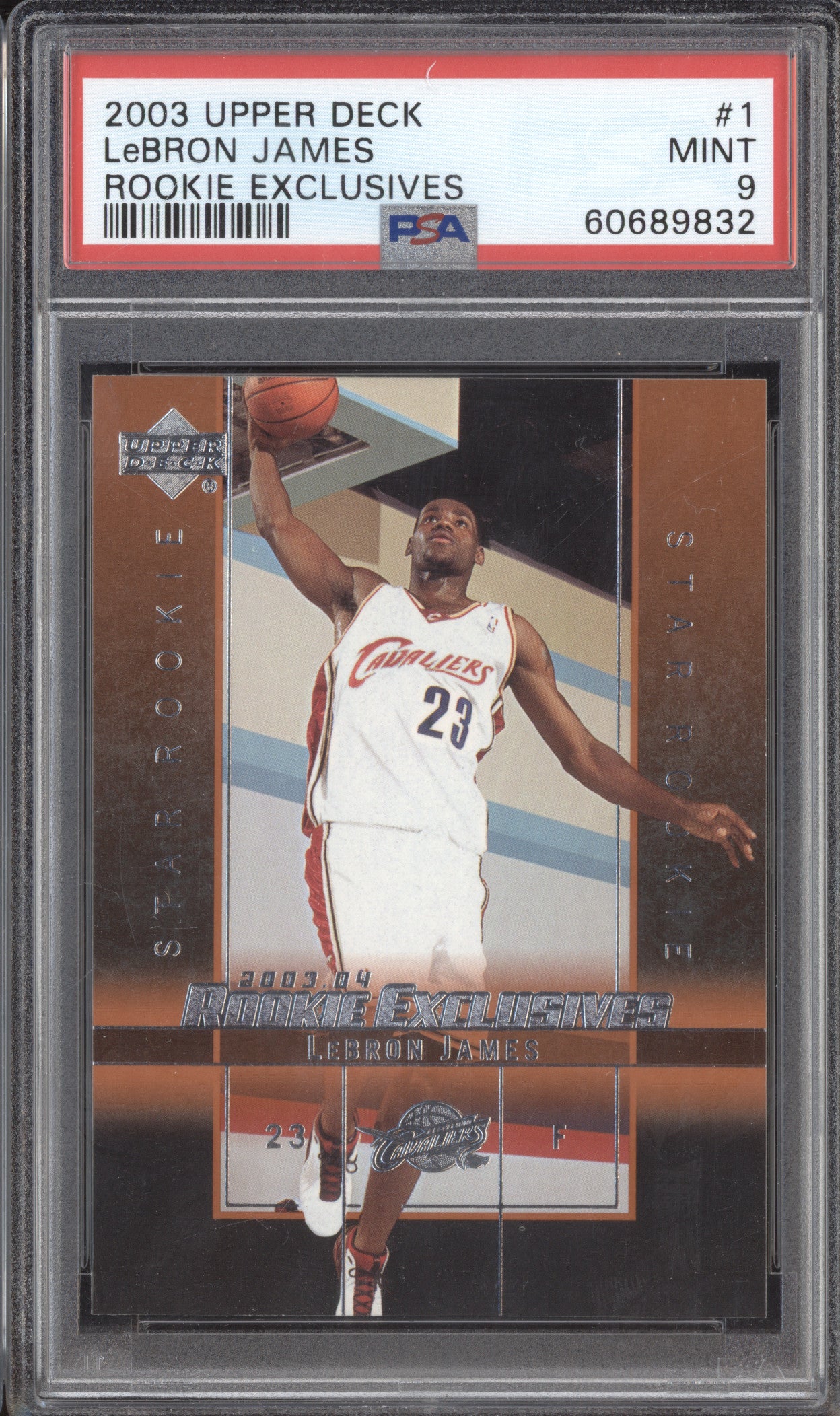 LeBron James 2003-04 Upper Deck 1 Rookie Exclusives RC PSA 9