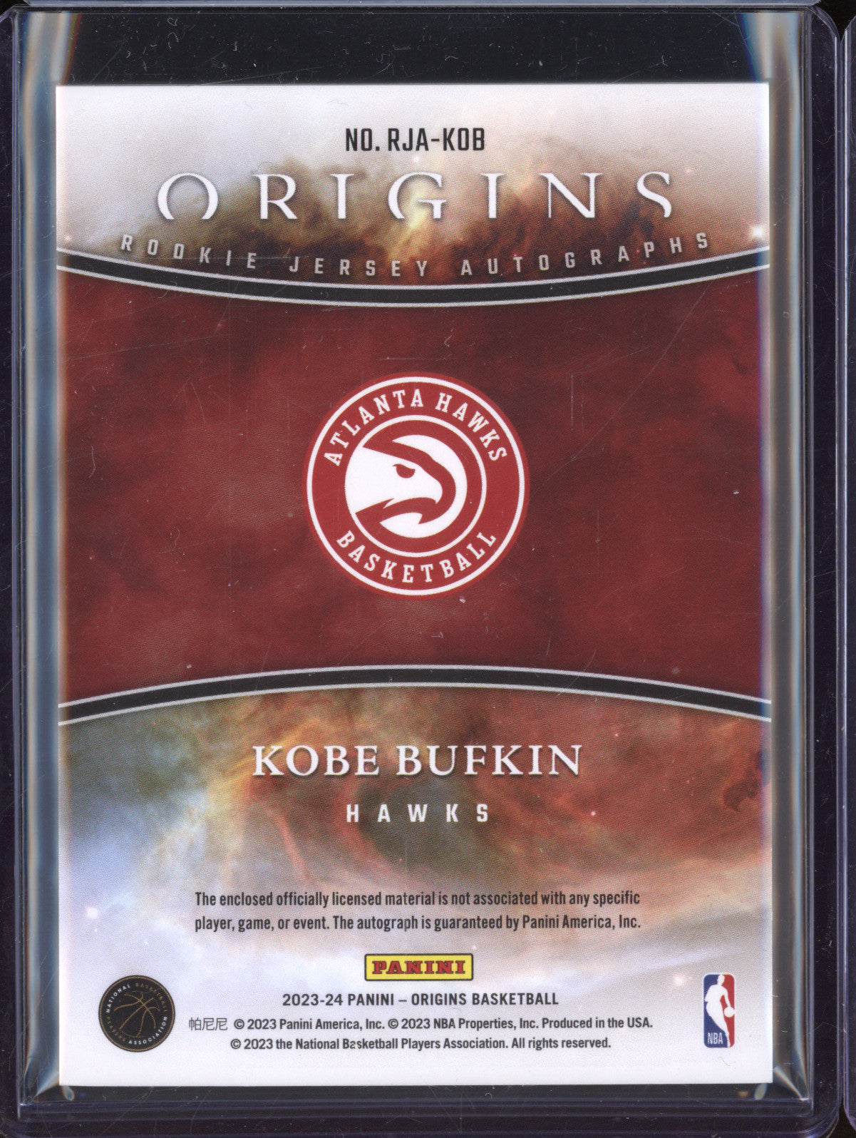 Kobe Bufkin 2023-24 Panini Origins RJA-KOB Rookie Jersey Auto Pink RC 19/25