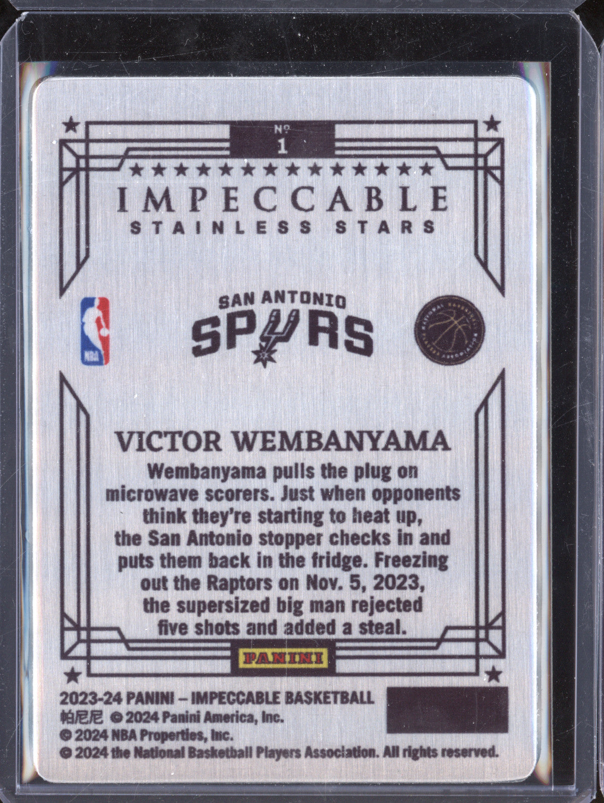 Victor Wembanyama 2023-24 Panini Impeccable 1 Stainless Stars Int Red RC