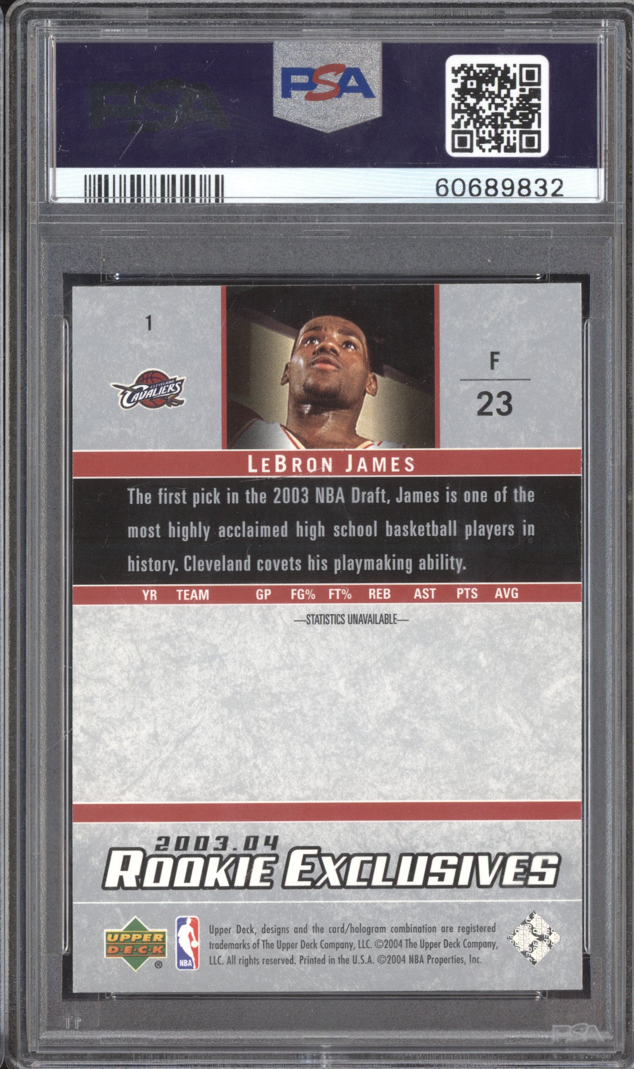 LeBron James 2003-04 Upper Deck 1 Rookie Exclusives RC PSA 9