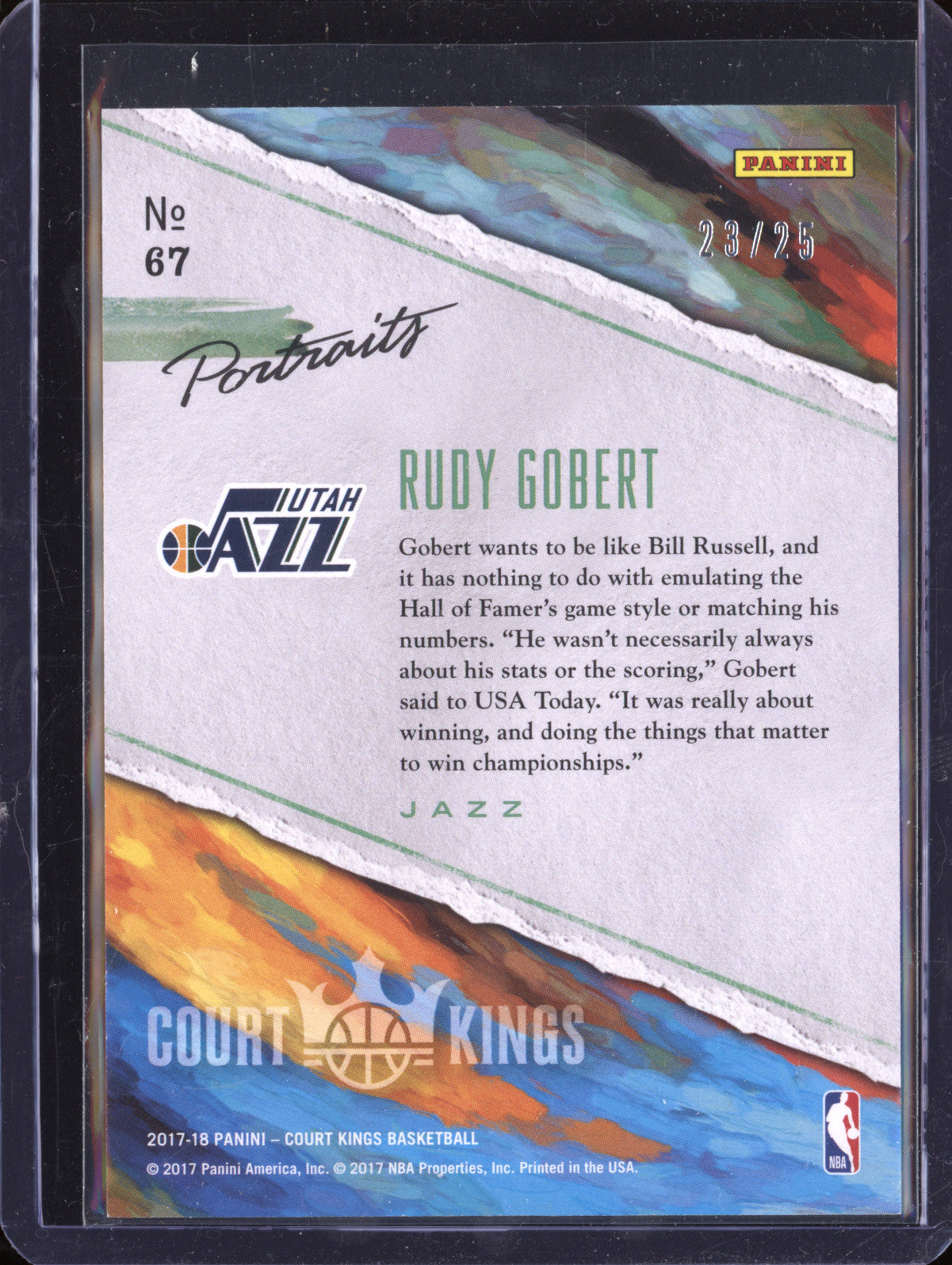 Rudy Gobert 2017-18 Panini Court Kings 67 Portraits Sapphire 23/25