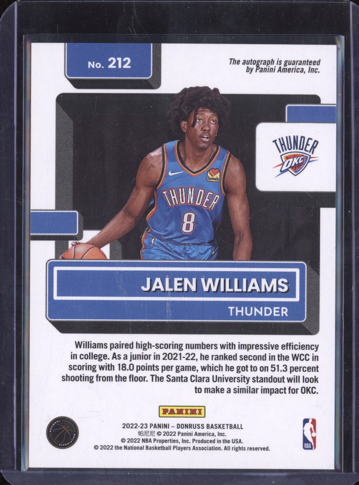 Jalen Williams 2022-23 Panini Donruss 212 Auto Pink Laser RC