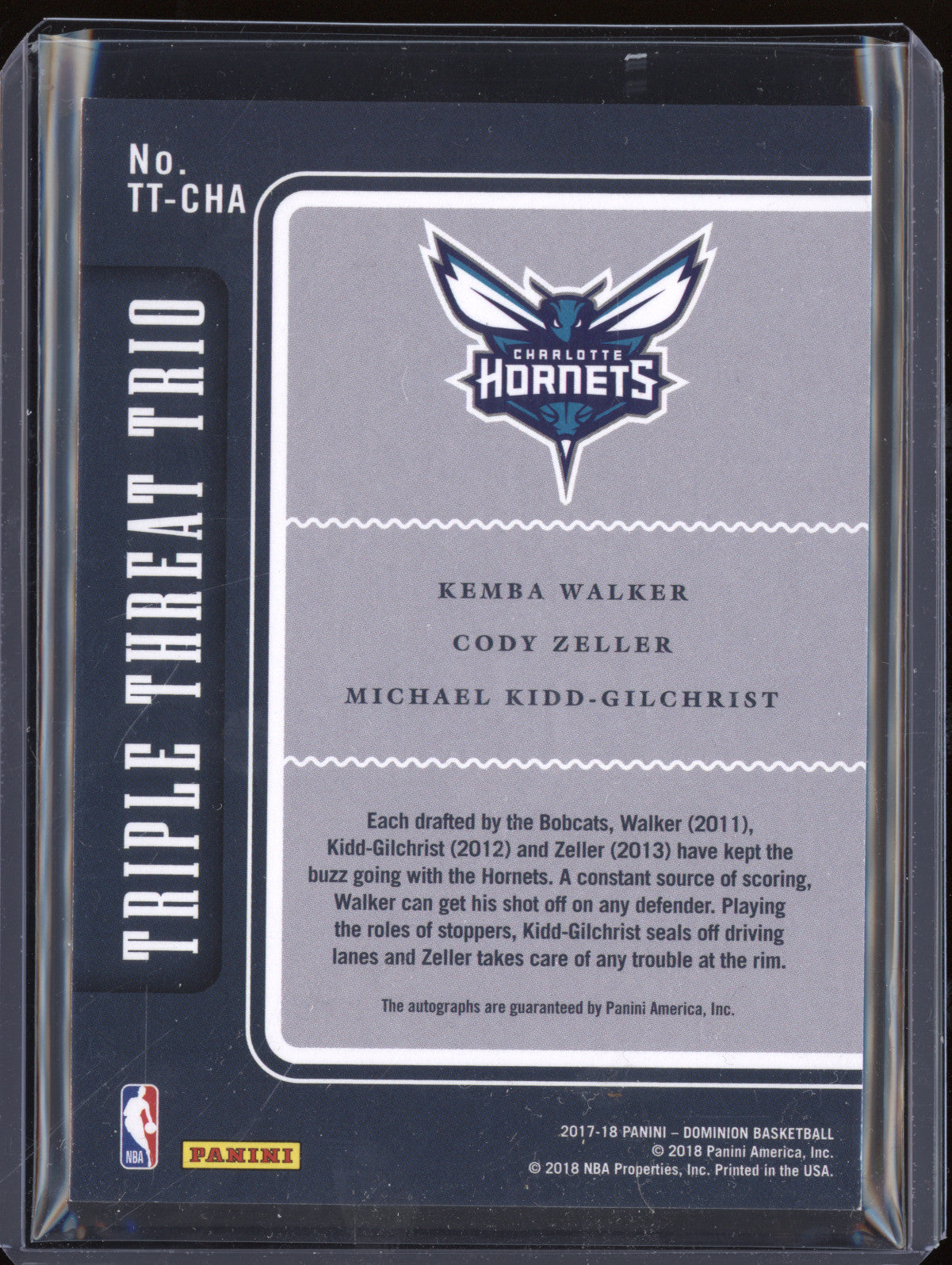 Kemba Zeller Gilchrist 2017-18 Panini Dominion TT-CHA Triple Auto Platinum 1/1