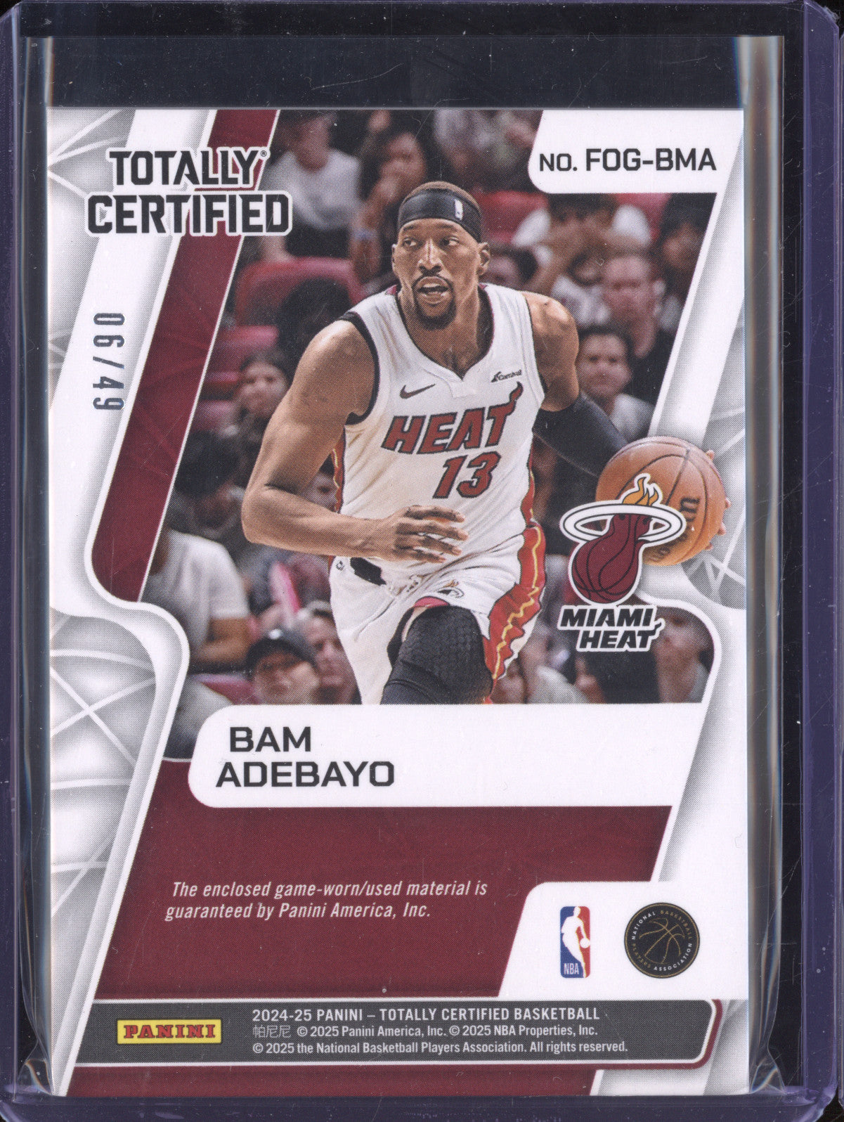 Bam Adebayo 2024-25 Totally Certified FOG-BMA Fabric of the Game Blue 6/49