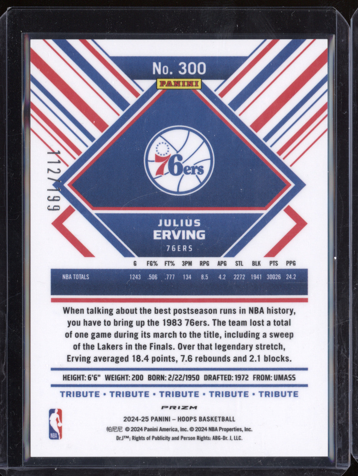 Julius Erving 2024-25 Panini Hoops 300 Orange Premium 112/199