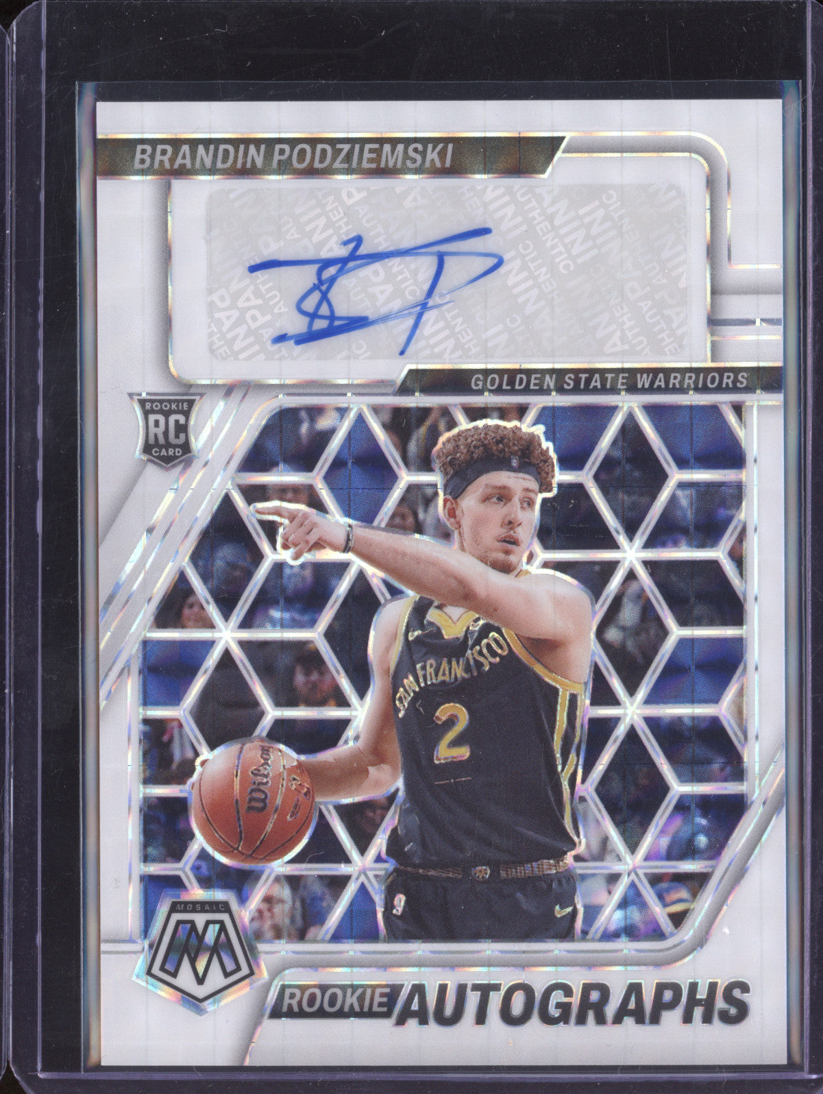 Brandin Podziemski 2023-24 Panini Mosaic RA-POD Rookie Autograph White RC 19/25