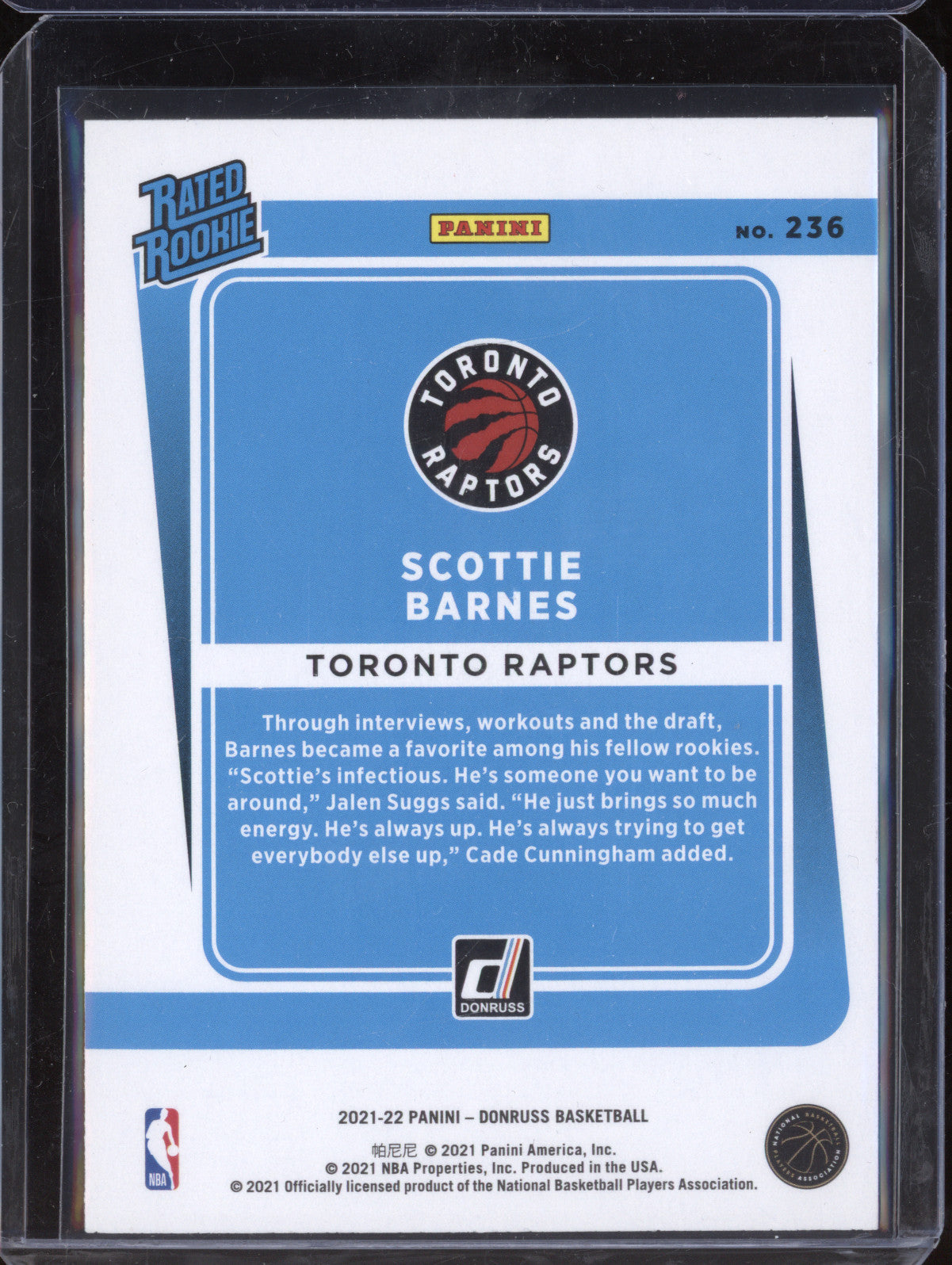 Scottie Barnes 2021-22 Panini Donruss 236 Green/Yellow Holo Laser RC