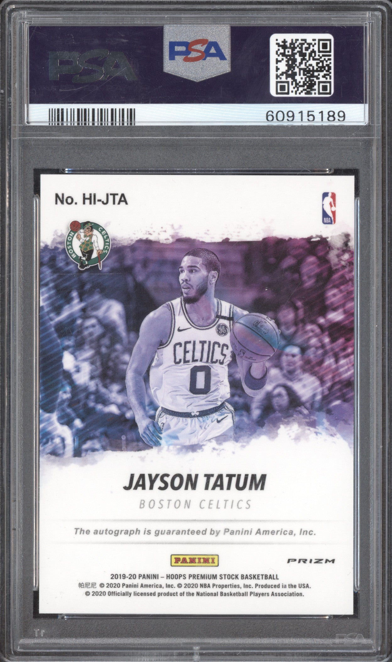 Jayson Tatum 2019-20 Panini Hoops Premium Stock HI-JTA Hoops Ink PSA 9