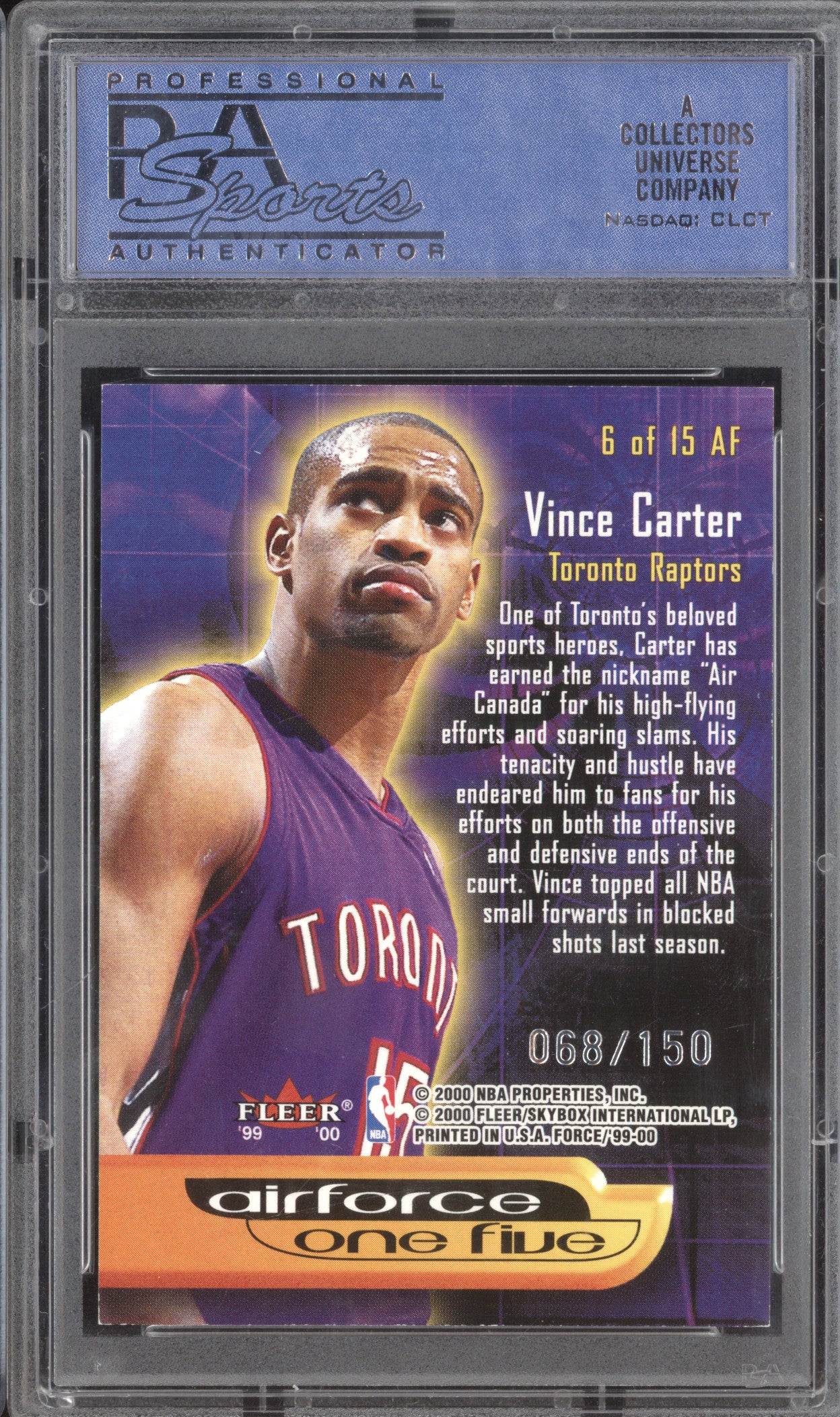 Vince Carter 1999-00 Fleer Force 6 Airforce 1-5 Forcefield 68/150 PSA 8