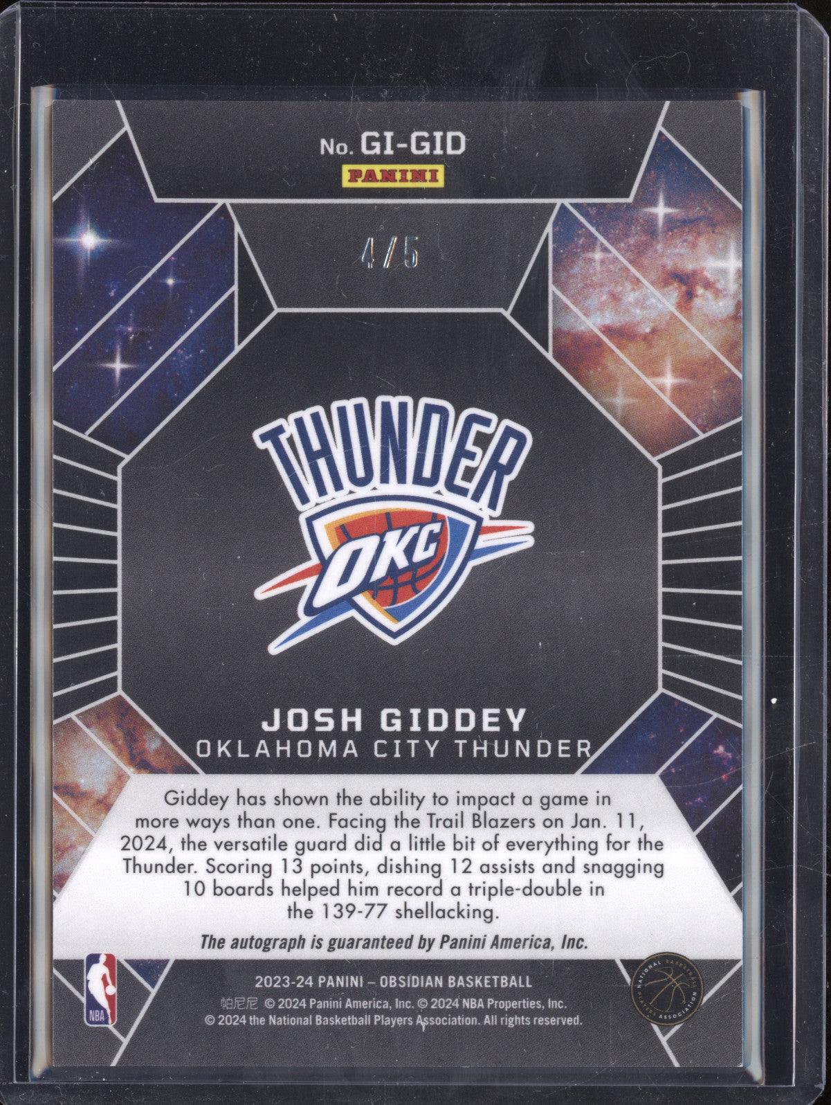 Josh Giddey 2023-24 Panini Obsidian GI-GID Galaxy Auto Deep Sea Mojo EE 4/5