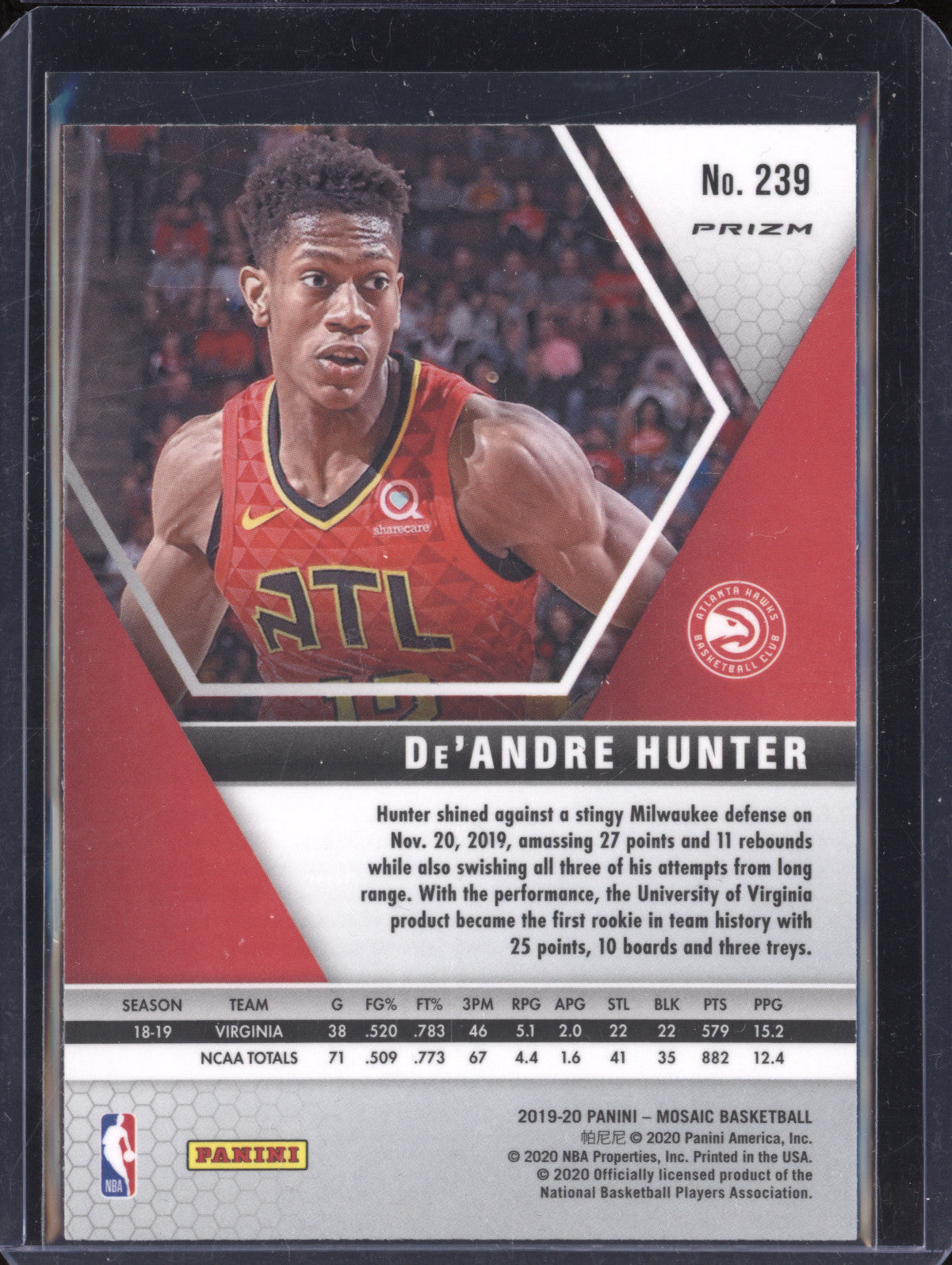 De'Andre Hunter 2019-20 Panini Mosaic 239 Genesis Mosaic RC