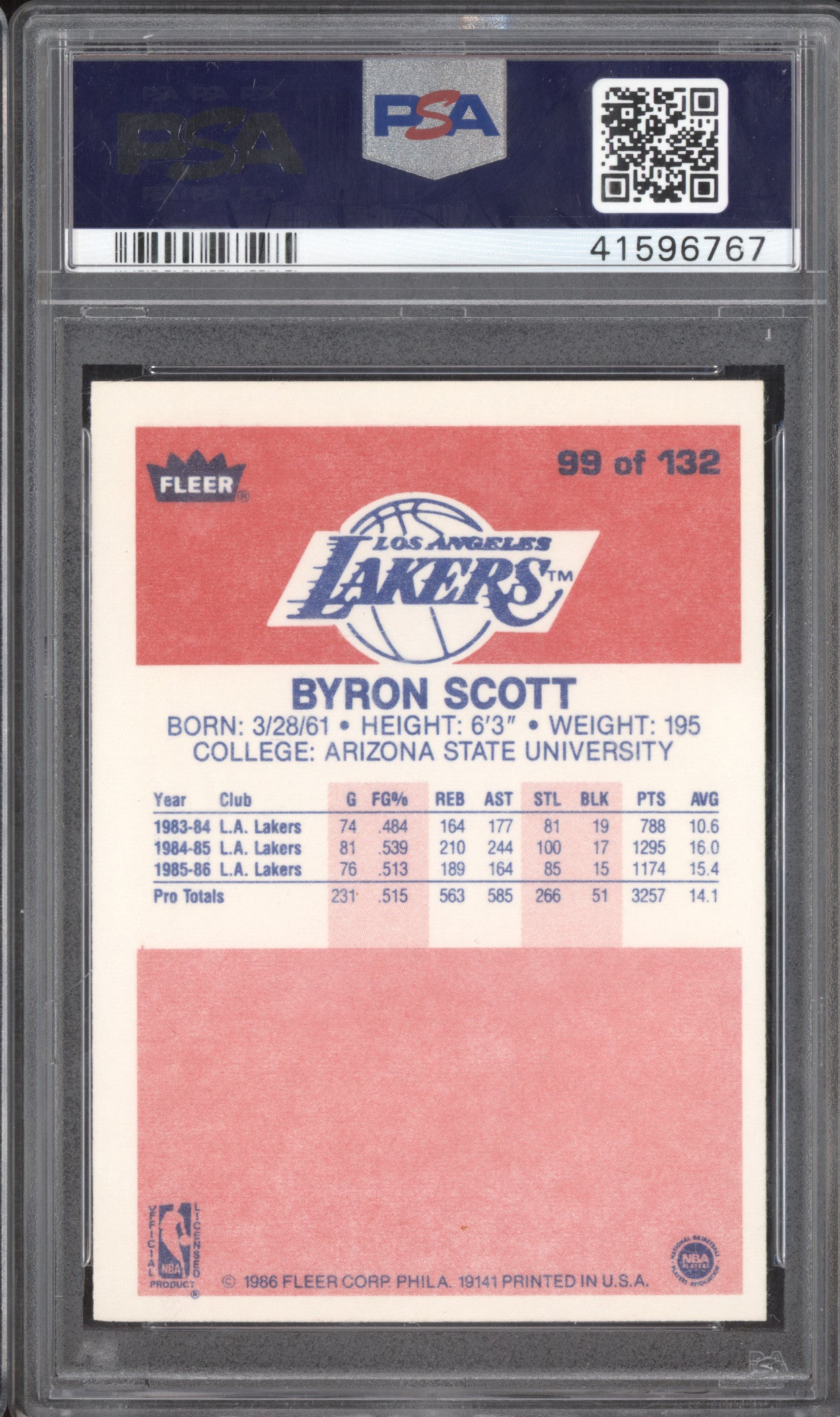 Byron Scott 1986-87 Fleer 99 PSA 8