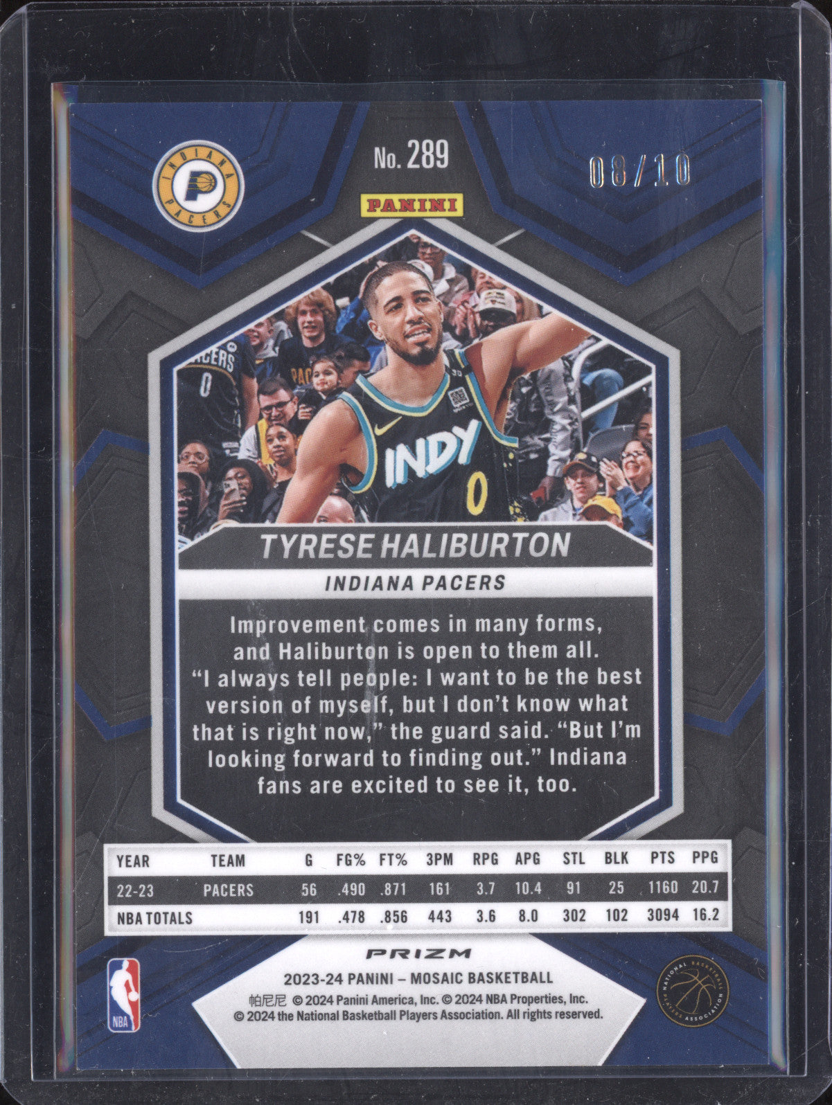 Tyrese Haliburton 2023-24 Panini Mosaic 289 International Gold City Edition 8/10