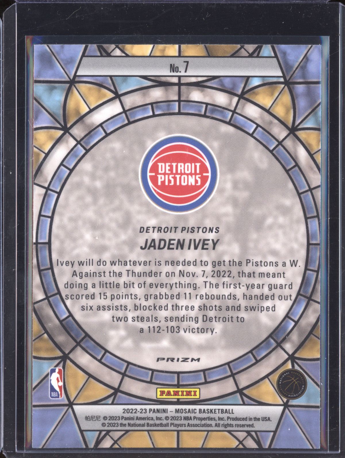 Jaden Ivey 2022-23 Panini Mosaic 7 Stained Glass RC