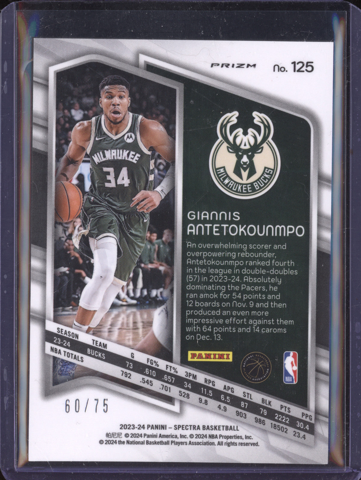 Giannis Antetokounmpo 2023-24 Panini Spectra 125 Green International 60/75