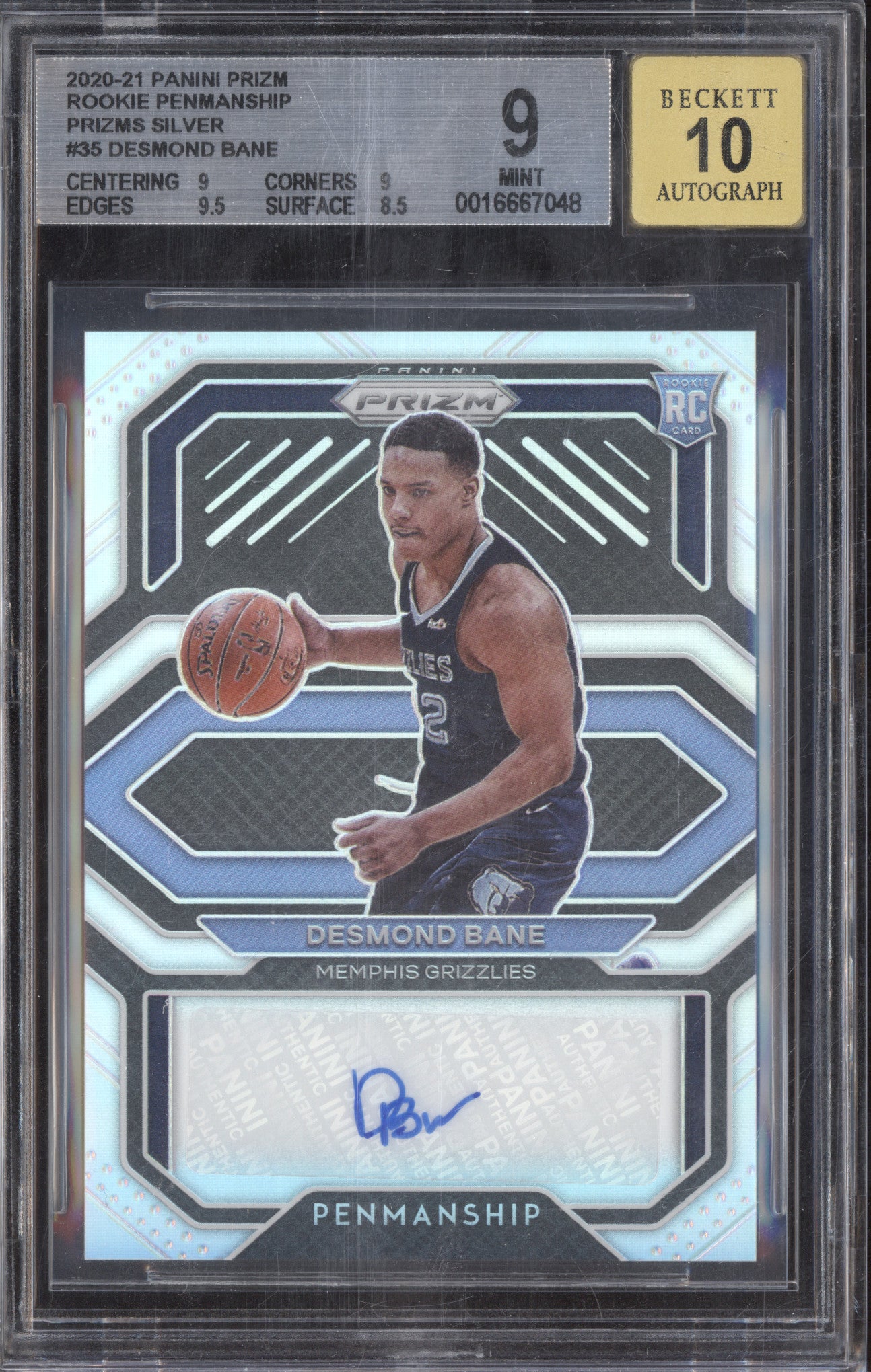 Desmond Bane 2020-21 Panini Prizm RP-DBN Rookie Penmanship Silver RC BGS 9/10