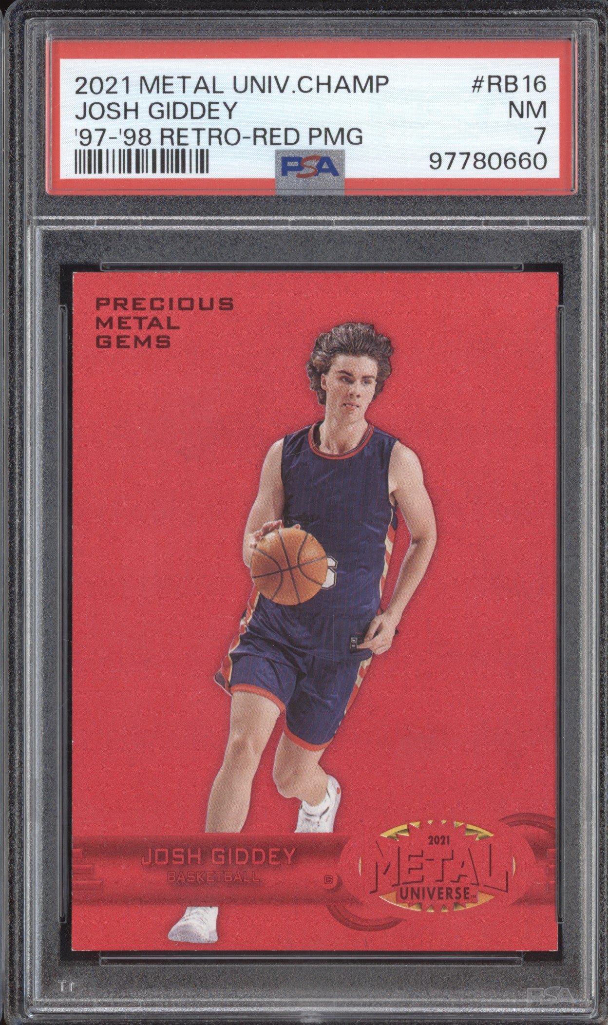 Josh Giddey 2021-22 Skybox Metal Universe 1997-98 Retro Red PMG 059/100 PSA 7