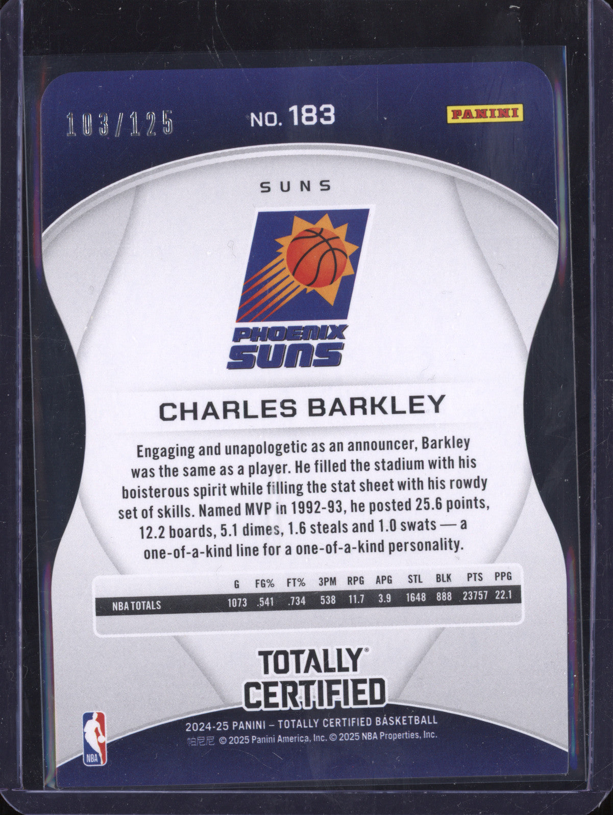 Charles Barkley 2024-25 Panini Totally Certified 183 Pink Die-Cut 103/125