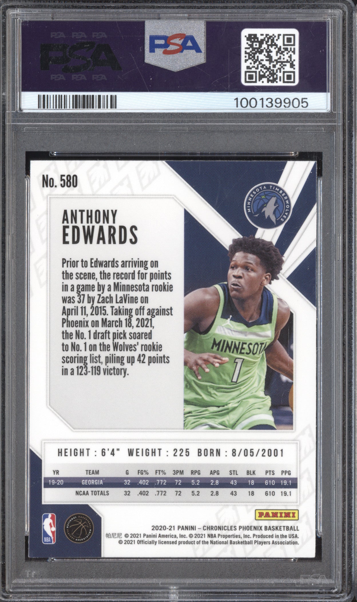 Anthony Edwards 2020-21 Panini Chronicles 580 Asia RC PSA 10