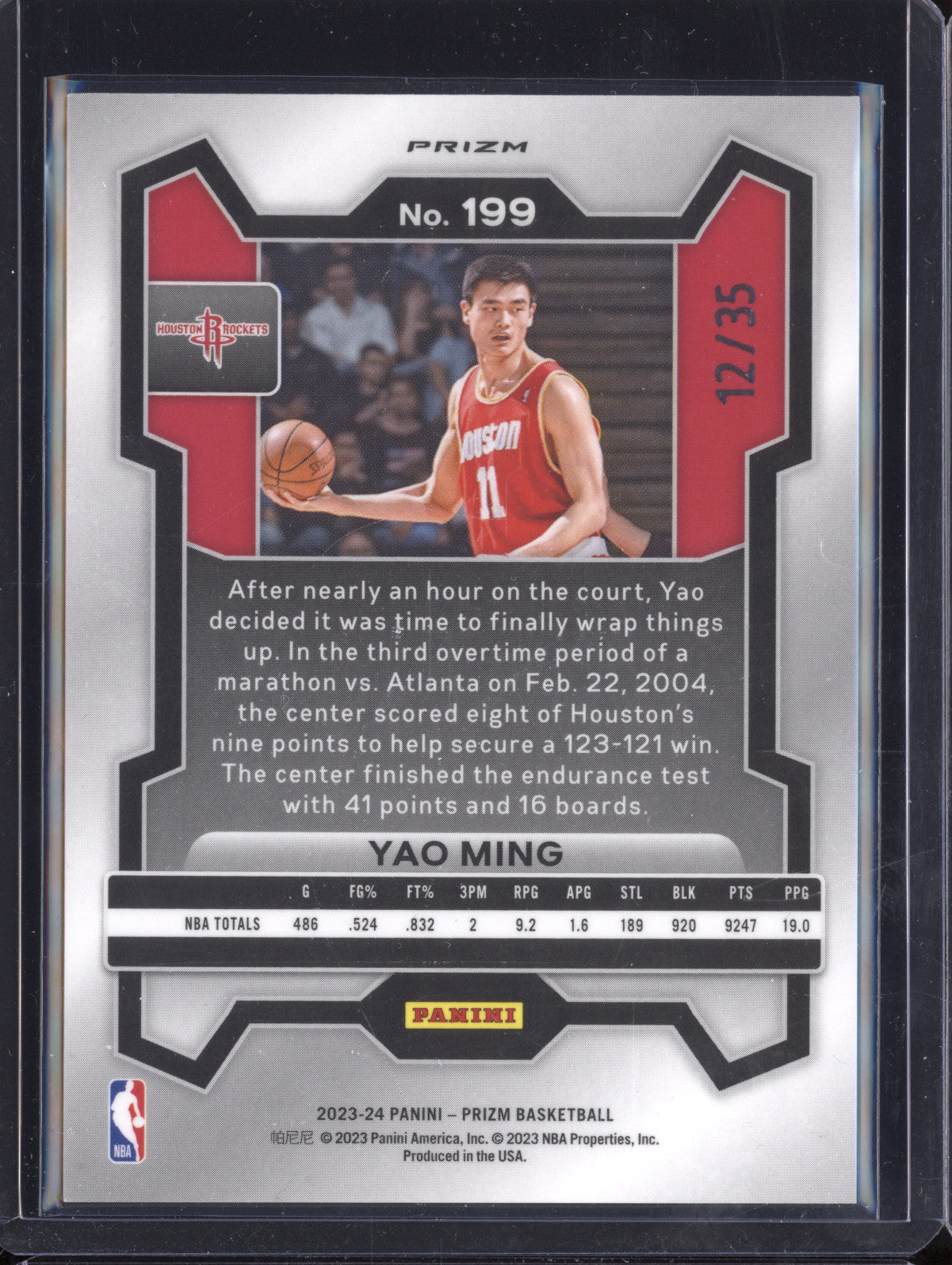Yao Ming 2023-24 Panini Prizm 199 Purple Pulsar 12/35
