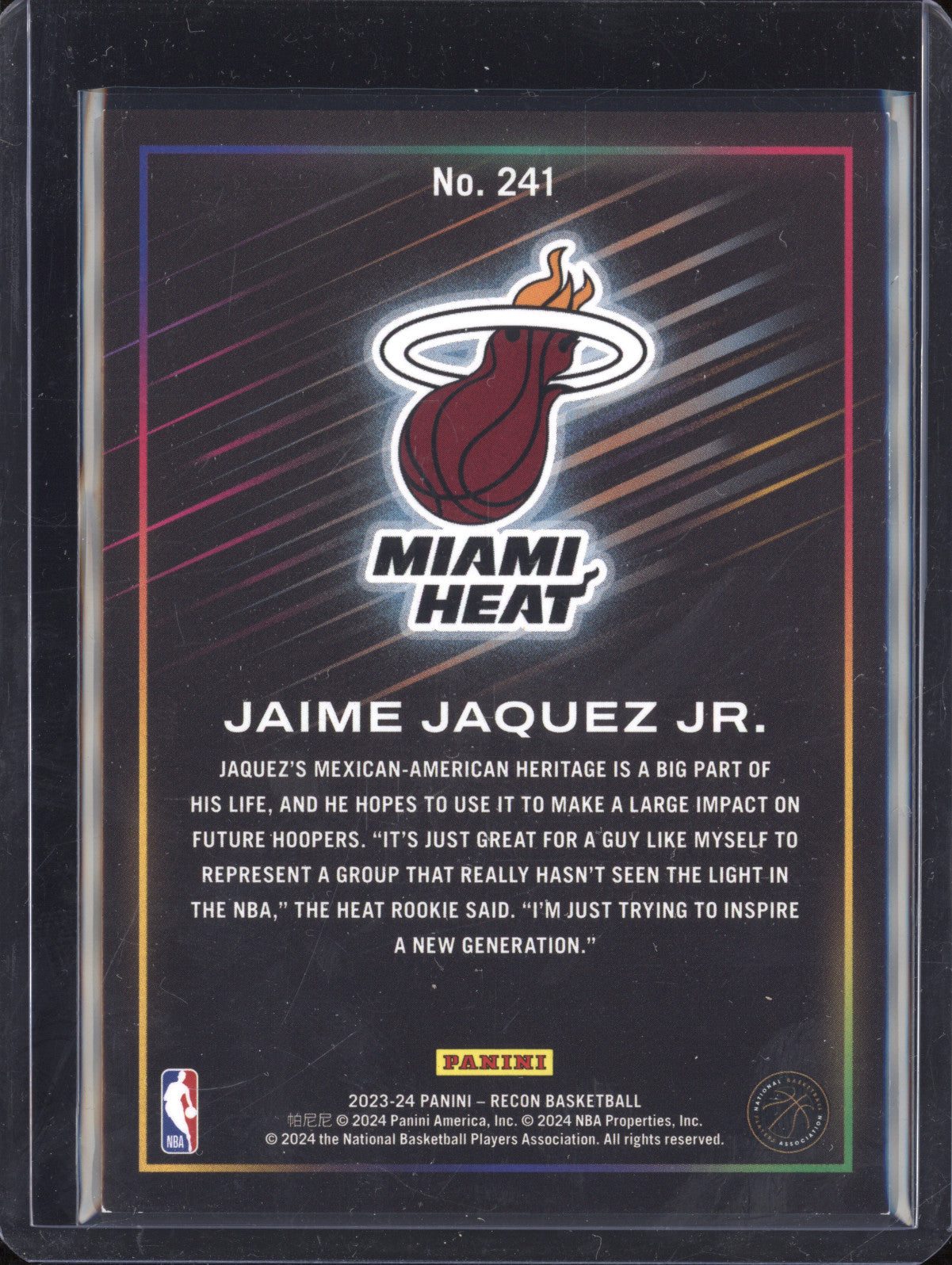 Jaime Jaquez Jr 2023-24 Panini Recon 241 Purple Holo RC 42/75