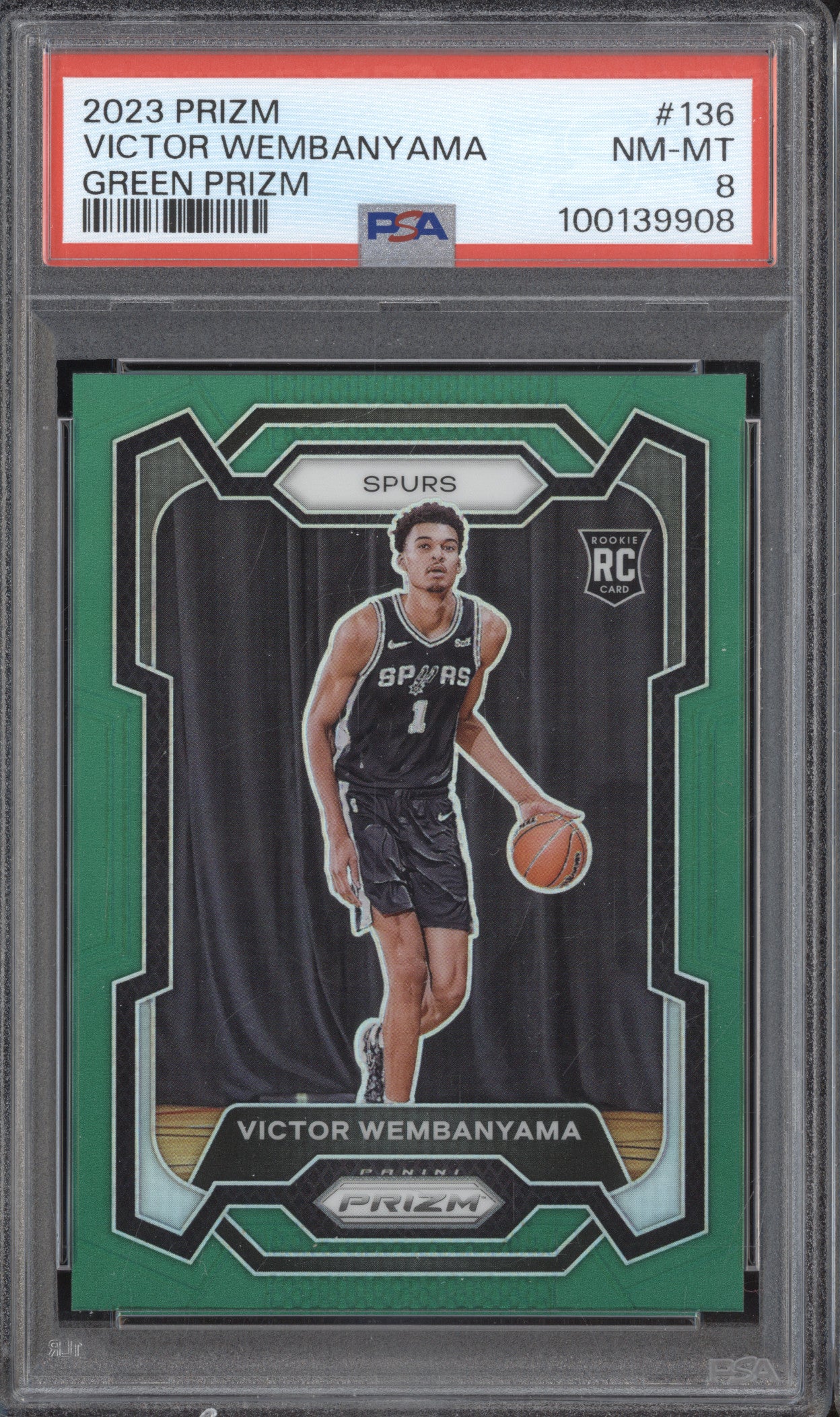 Victor Wembanyama 2023-24 Panini Prizm 136 Green RC PSA 8