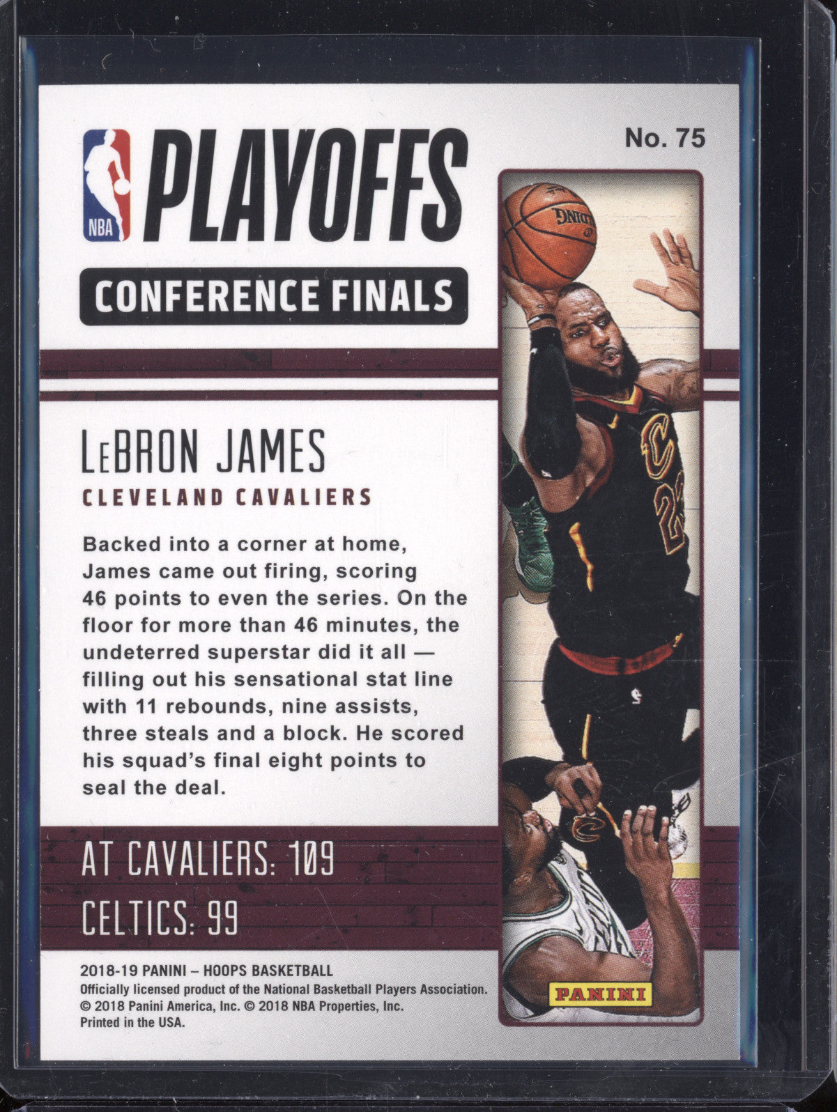 LeBron James 2018-19 Panini Hoops 75 Road to the Finals 289/499