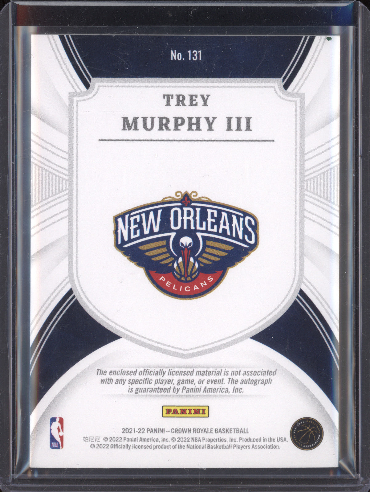 Trey Murphy III 2021-22 Panini Crown Royale 131 Rookie Silhouettes Auto RC 4/199